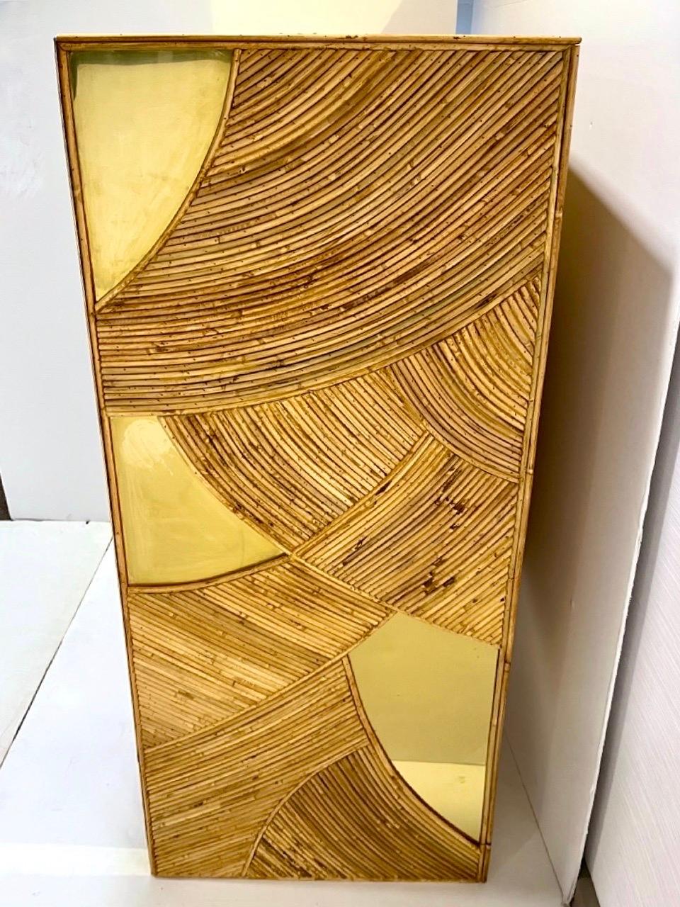 Hand-Crafted Contemporary Italian Bamboo Cabinet Bar with 2 Door 2 Glass Shelf Brass Details For Sale