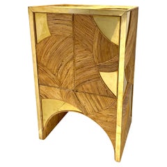 Contemporary Italian Bamboo Cabinet Bar with 2 Door 2 Glass Shelf Brass Details