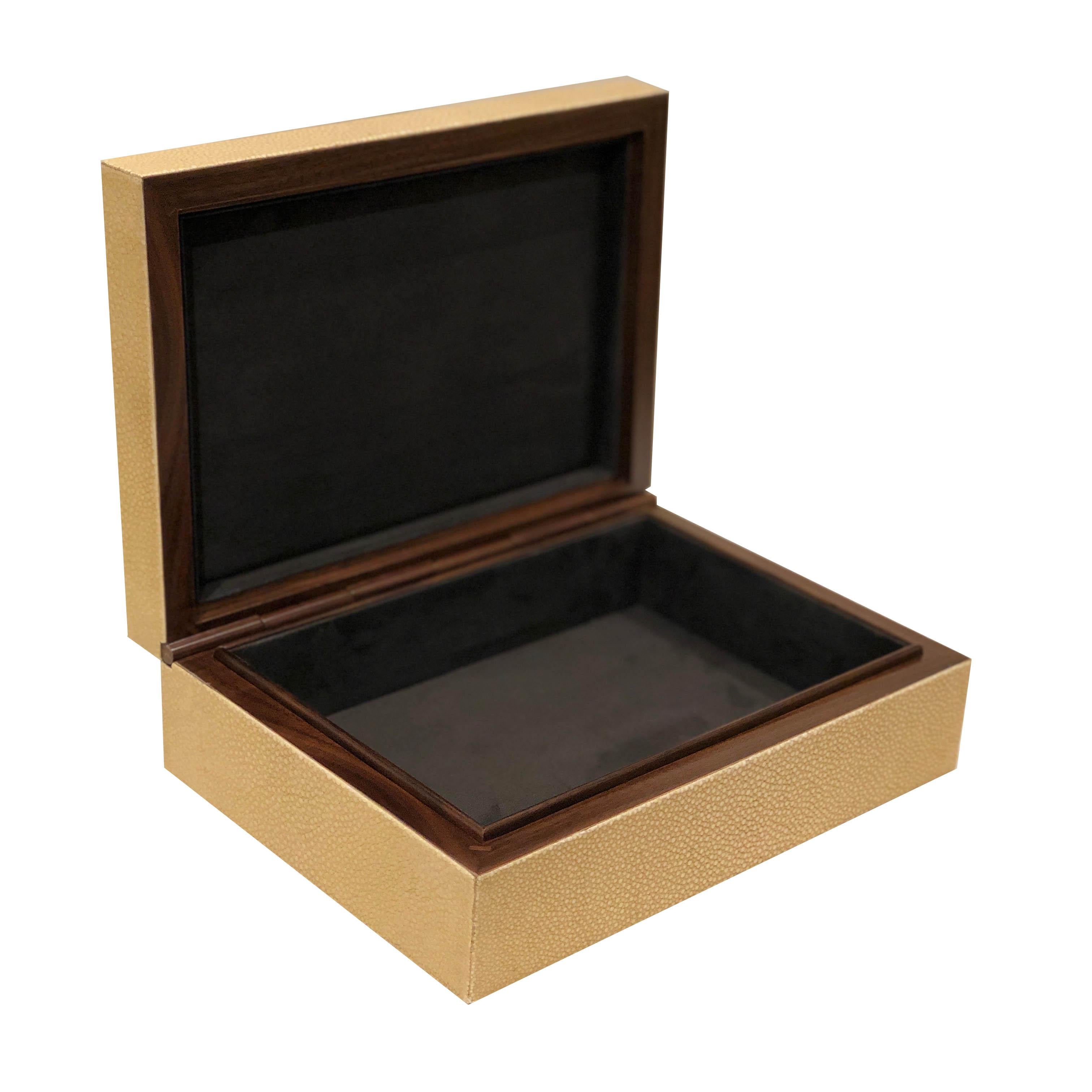 Leather Contemporary Italian Beige Shagreen Box