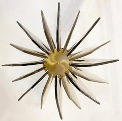 Contemporary Italian Beige Textured Murano Glass Satin Brass Pendelleuchte/Chandelier