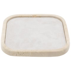 Contemporary Italian Beige Travertine and Suede Valet Tray