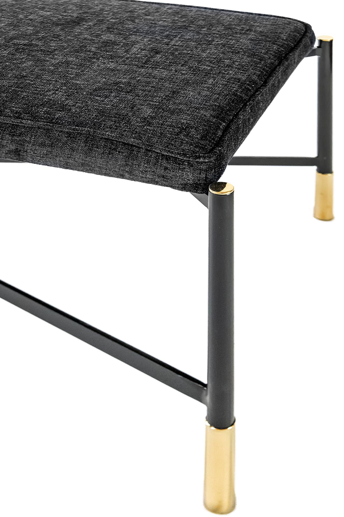 Modern Contemporary Italian Bench in Metal, Textile and Brass Details