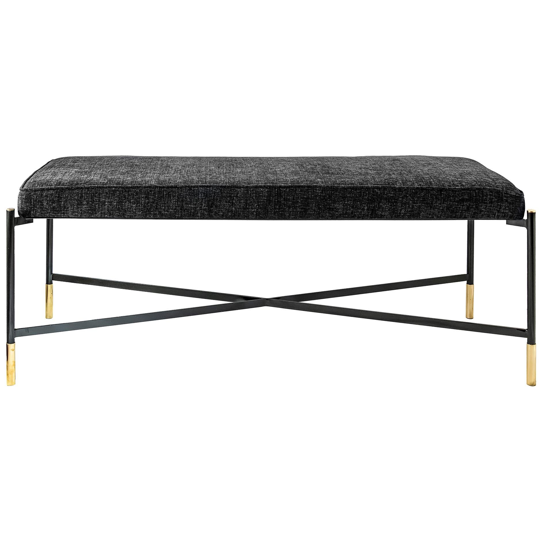 Contemporary Italian Bench in Metal, Textile and Brass Details