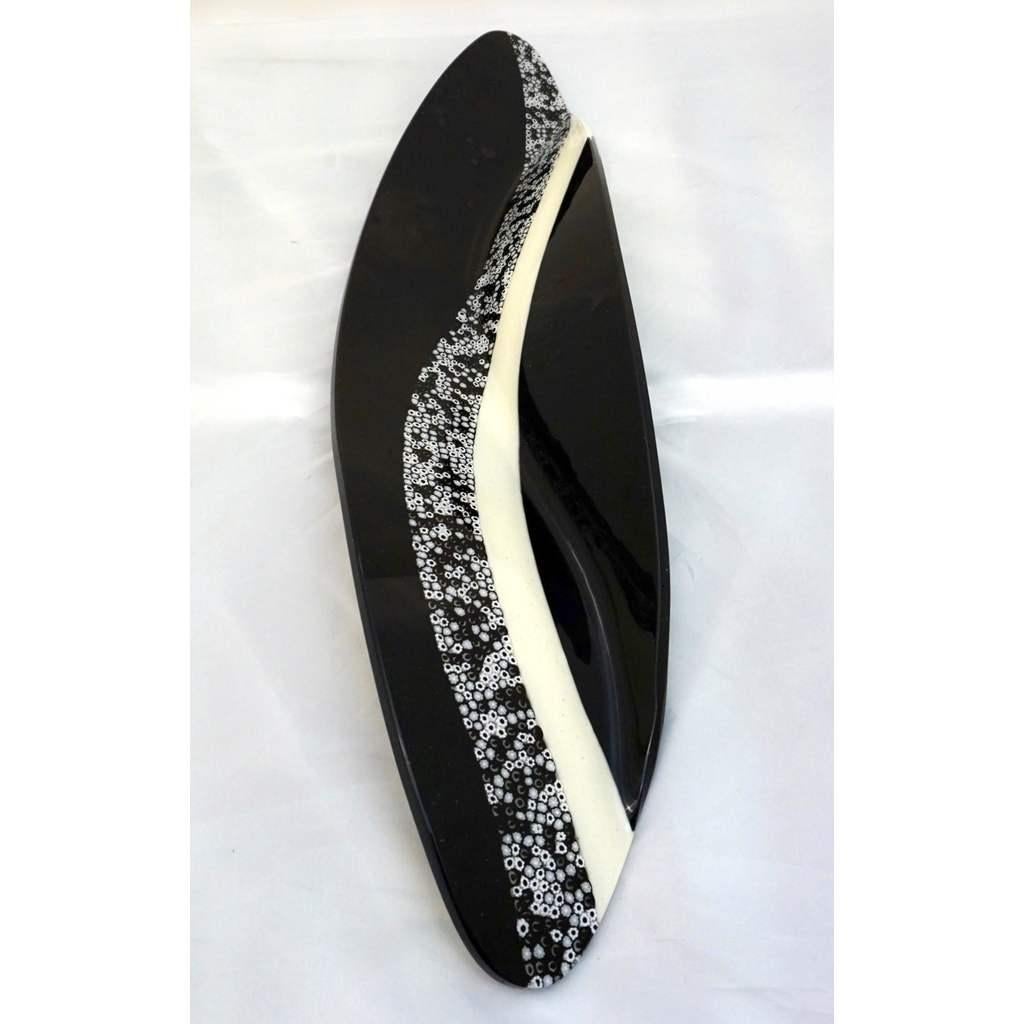 Organic Modern Contemporary Italian Black and White Murano Art Glass Mosaic Curve Centerpiece For Sale
