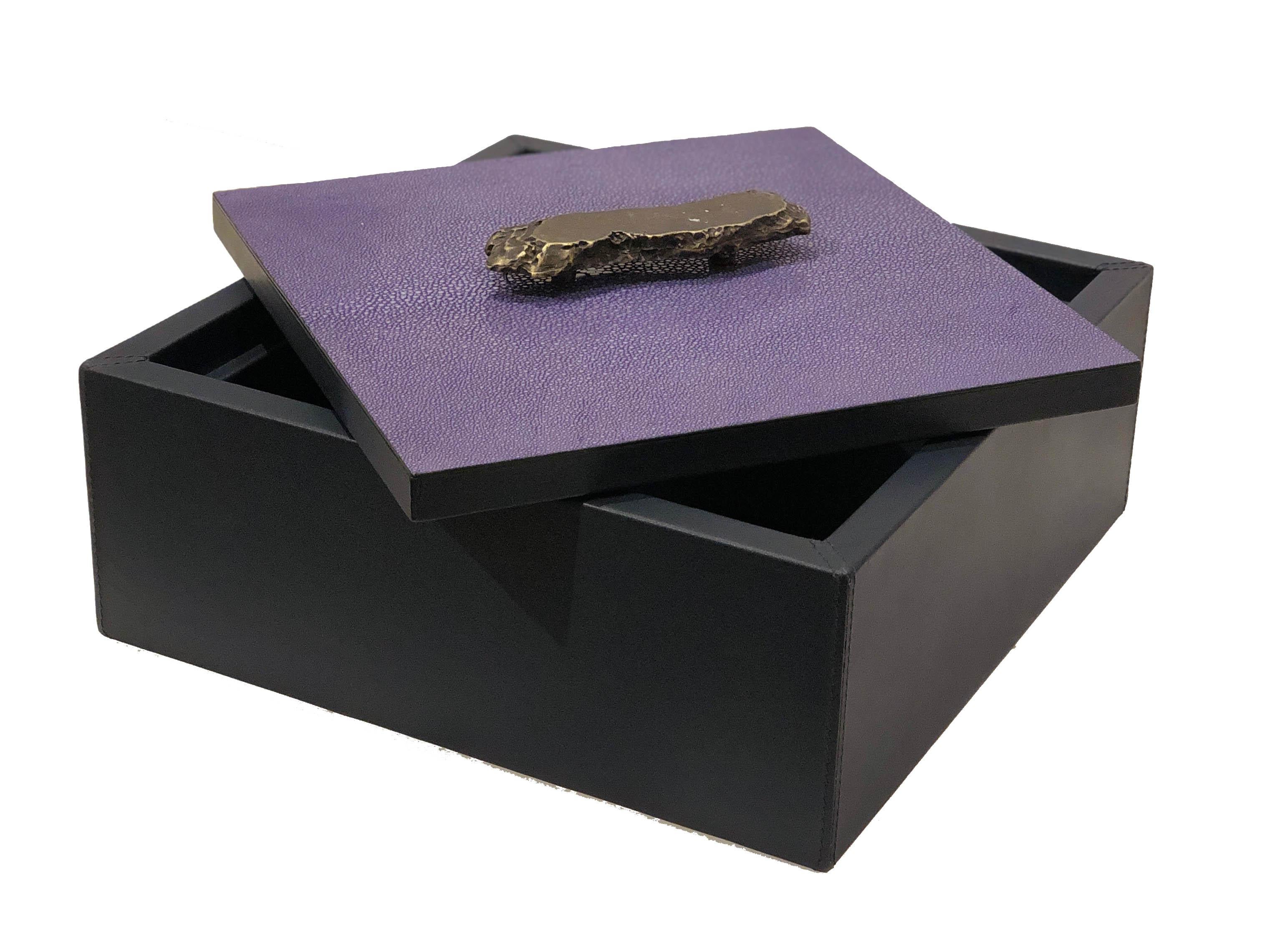 Contemporary Italian Black Leather and Purple Shagreen Box 1