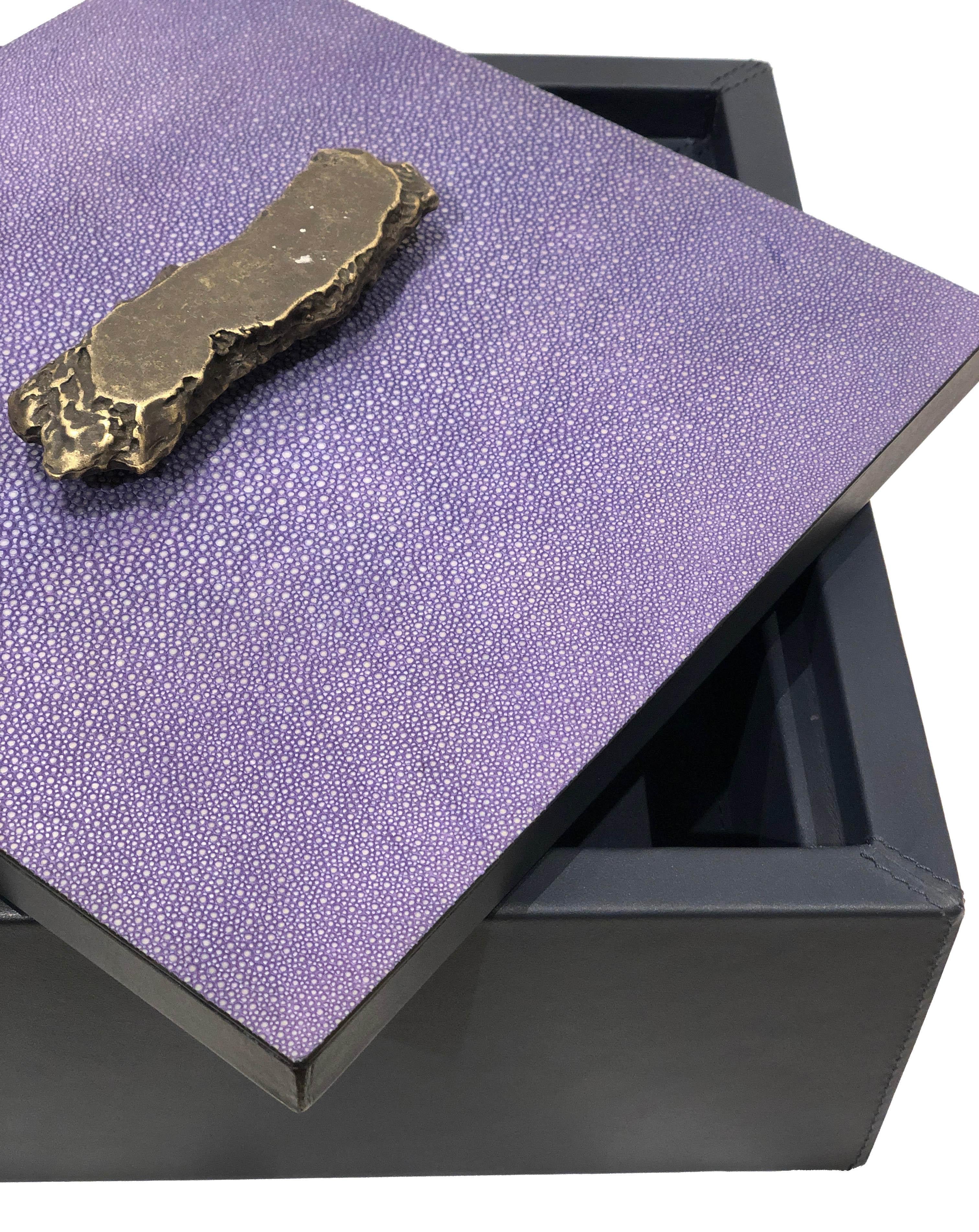 Contemporary Italian Black Leather and Purple Shagreen Box 2