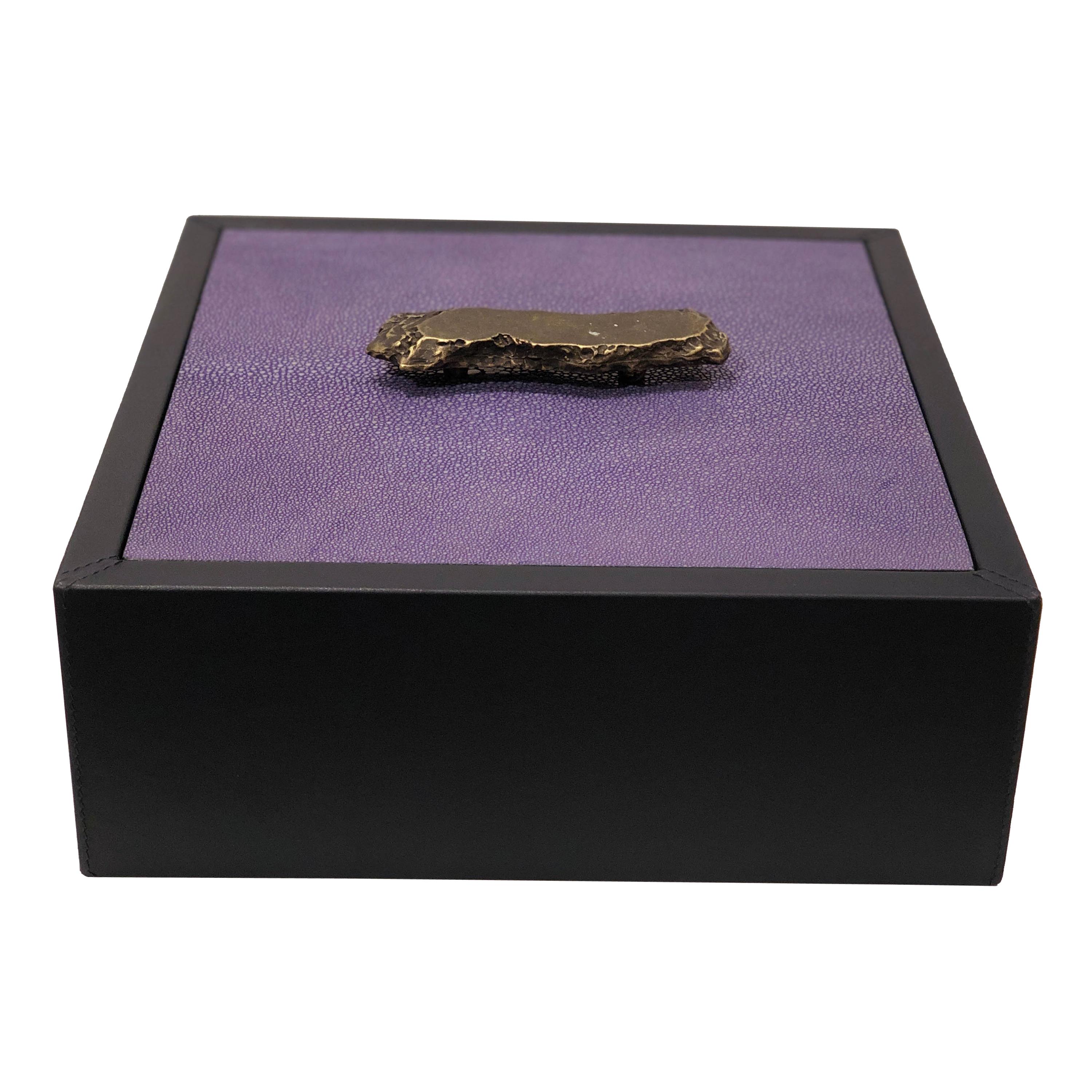 Contemporary Italian Black Leather and Purple Shagreen Box