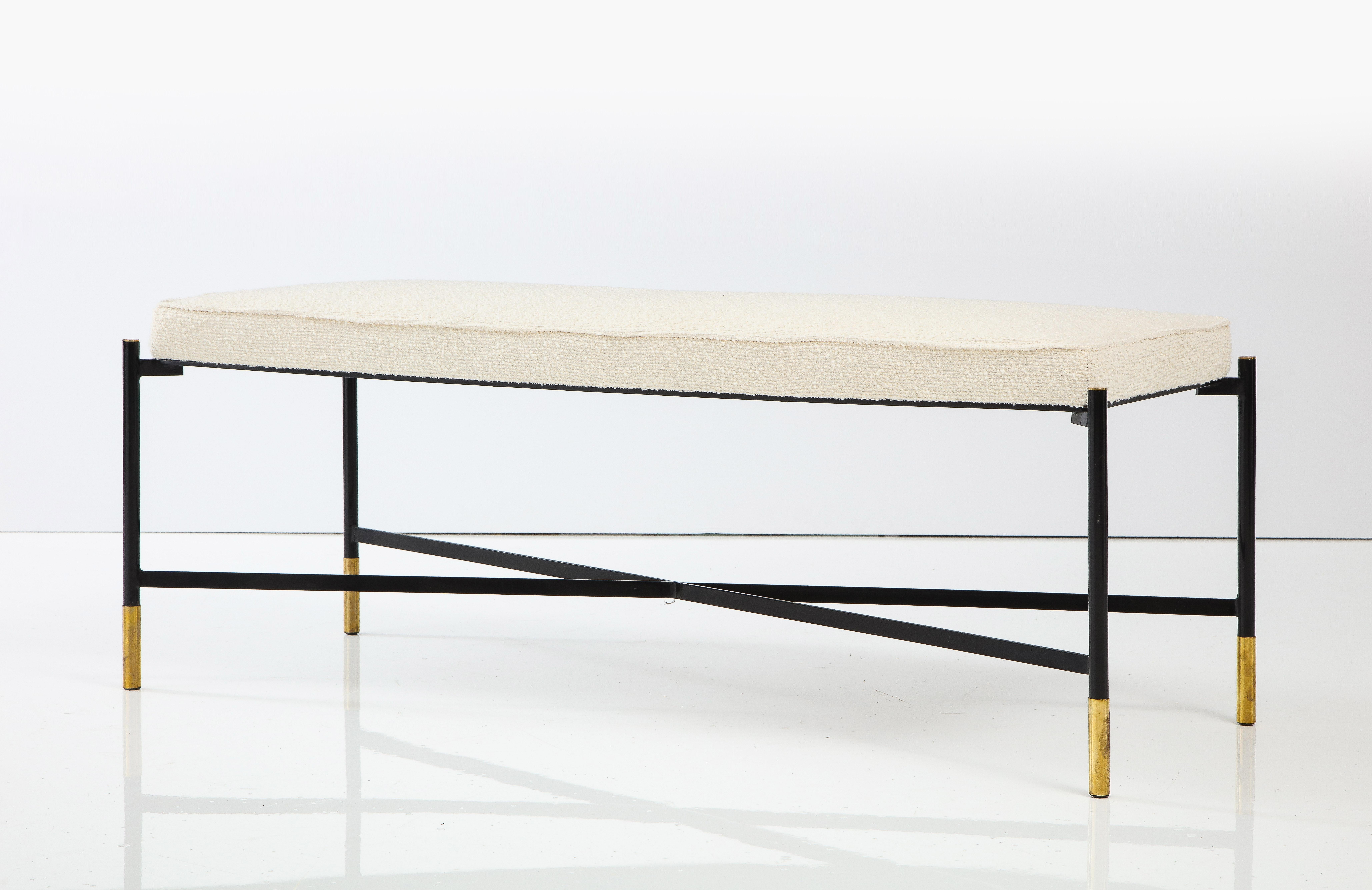 Contemporary Italian Black Metal Bench With White Upholstery, Pair Available 8