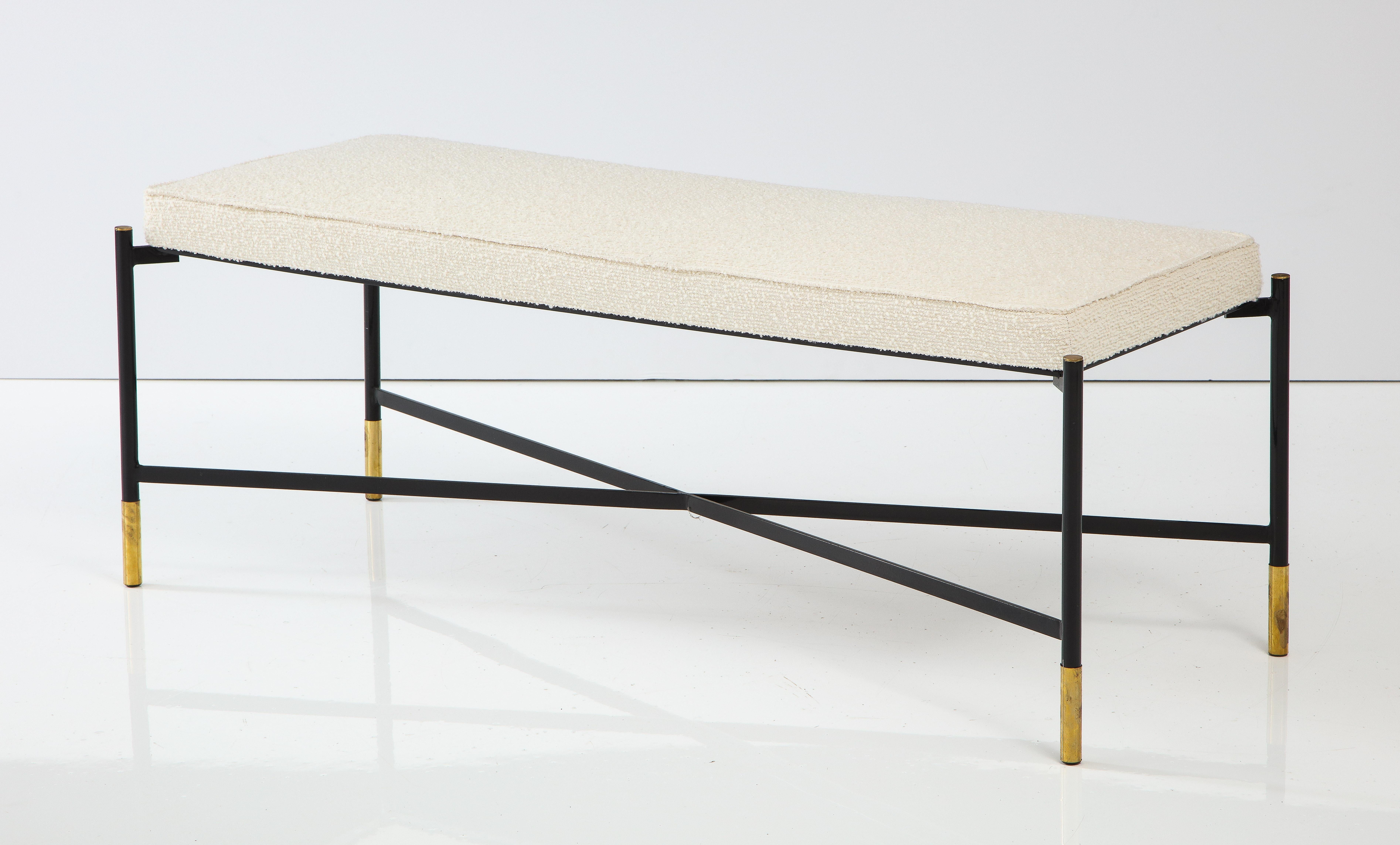 Contemporary Italian Black Metal Bench With White Upholstery, Pair Available In New Condition In New York, NY
