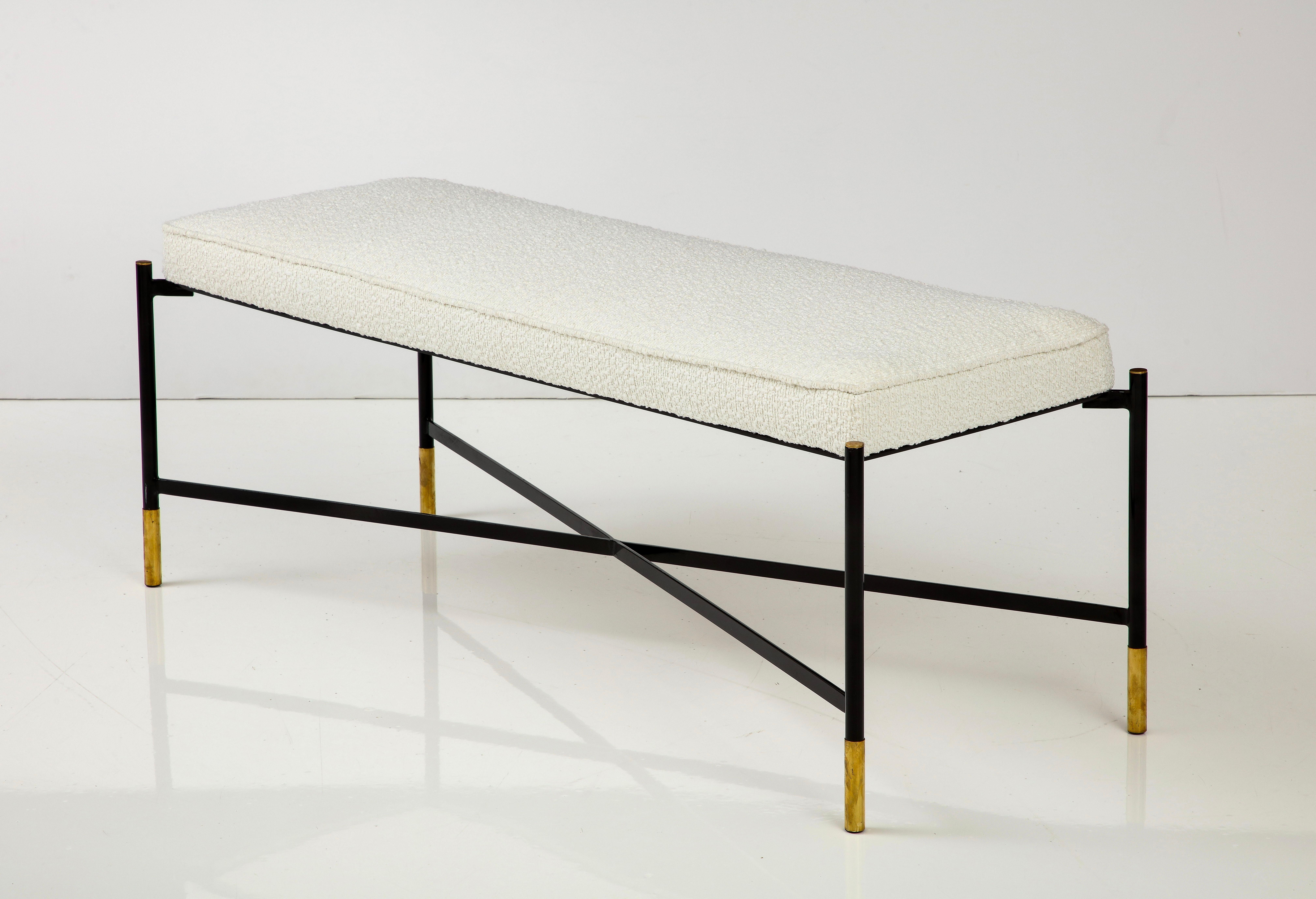 Modern Contemporary Italian Black Metal Bench with White Upholstery For Sale