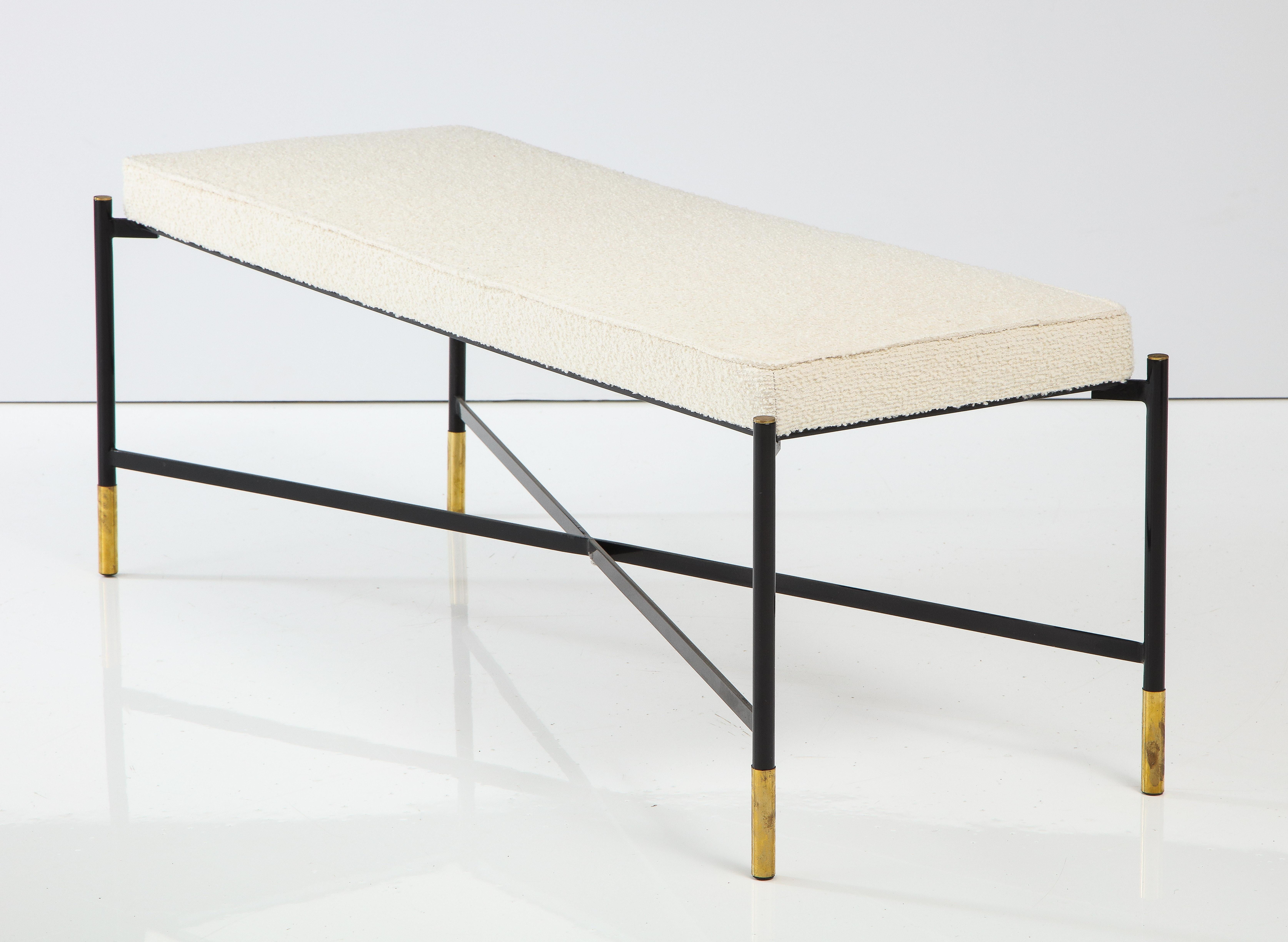 Contemporary Italian Black Metal Bench With White Upholstery, Pair Available 3