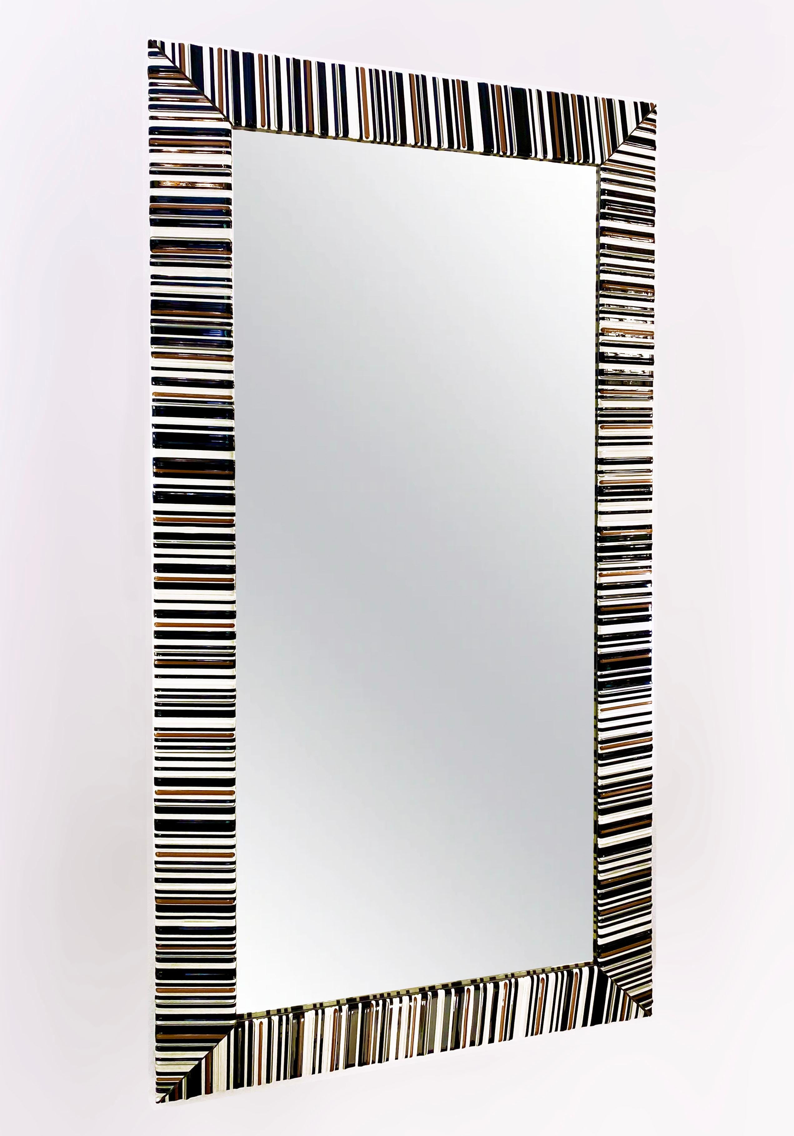 Contemporary Italian Black White Copper Geometric Murano Glass Modern Mirror  For Sale 6