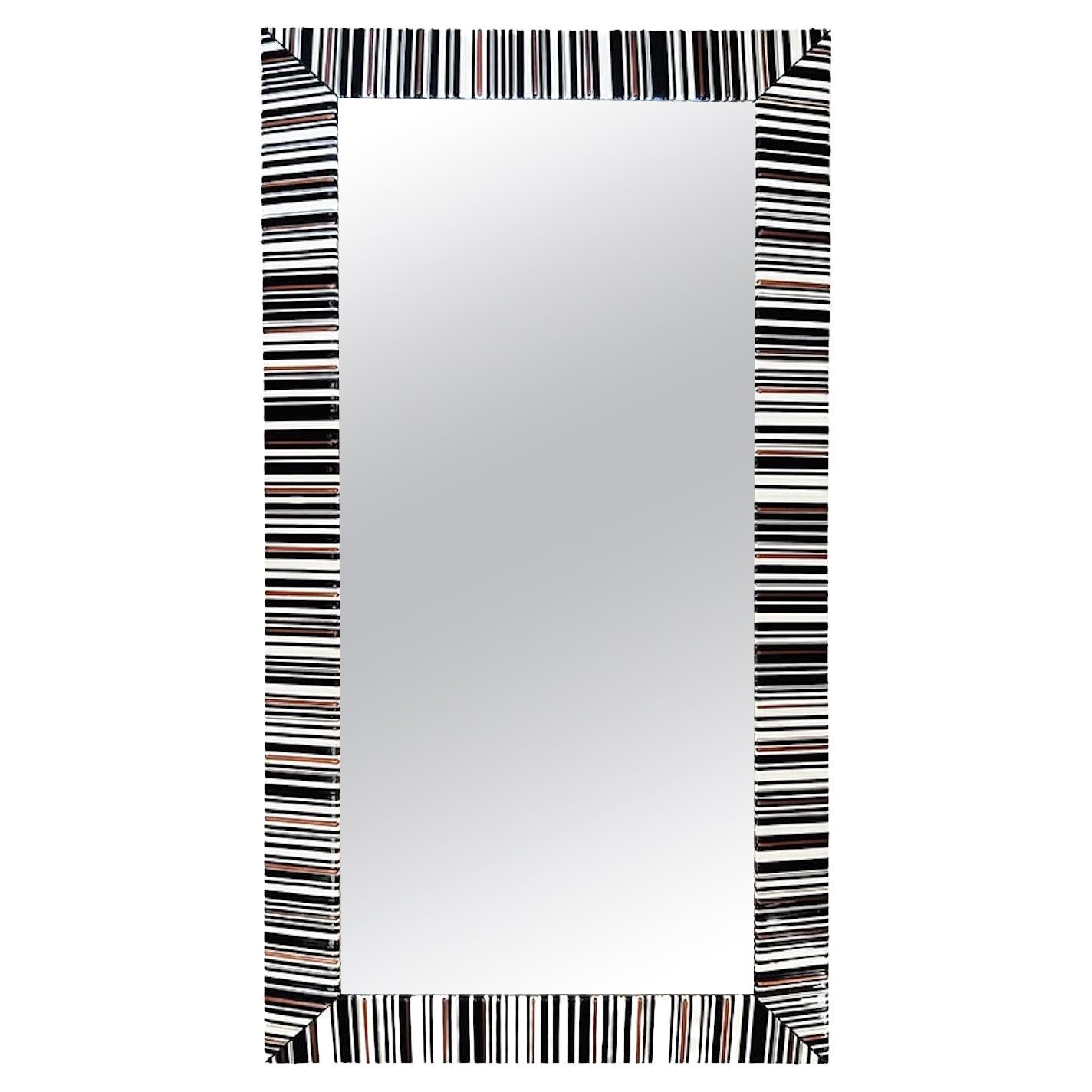 Contemporary Italian Black White Copper Geometric Murano Glass Modern Mirror