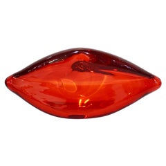 Contemporary Italian Blown Murano Glass Red Lips Decorative Art Modern Sculpture