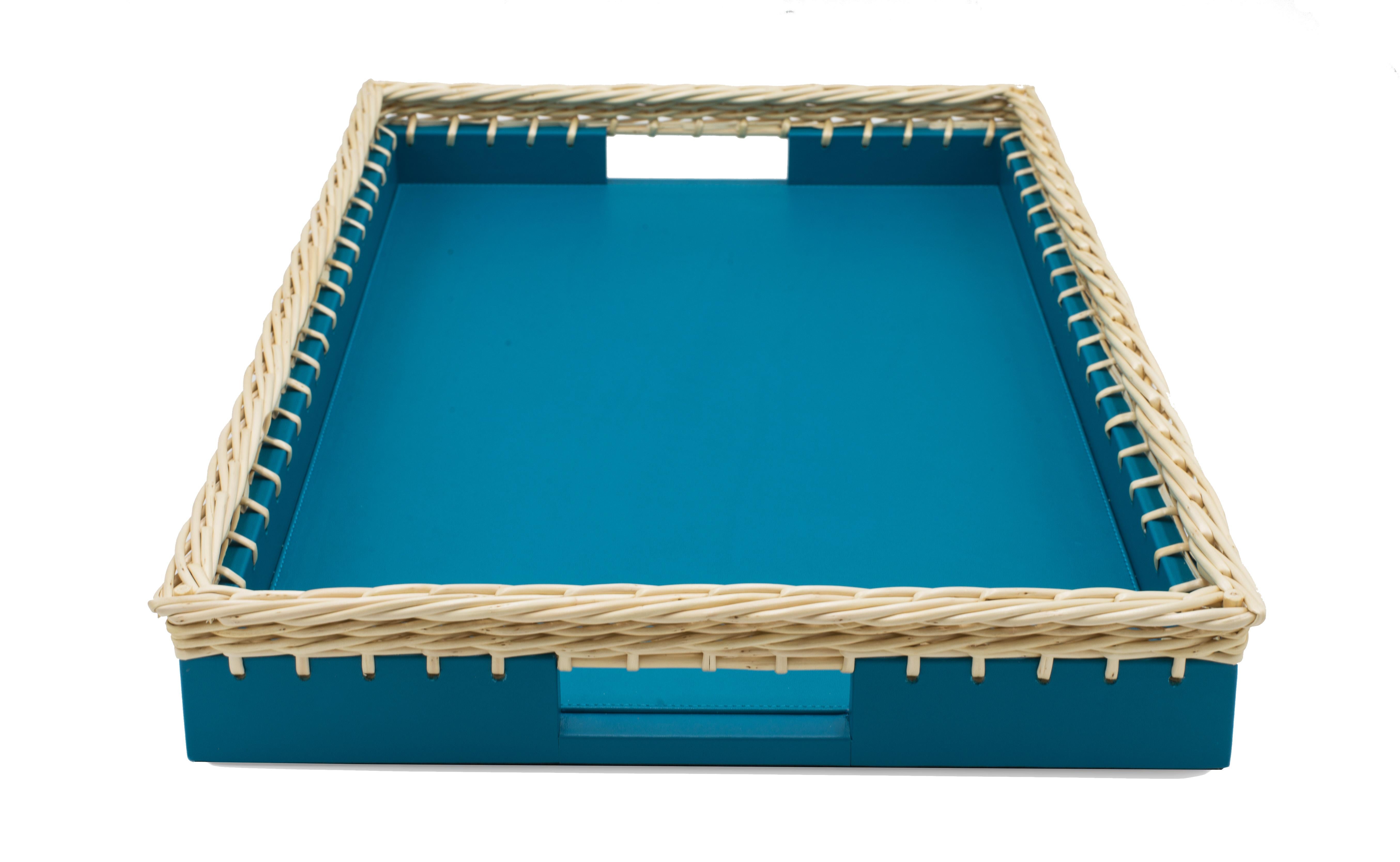 blue leather tray