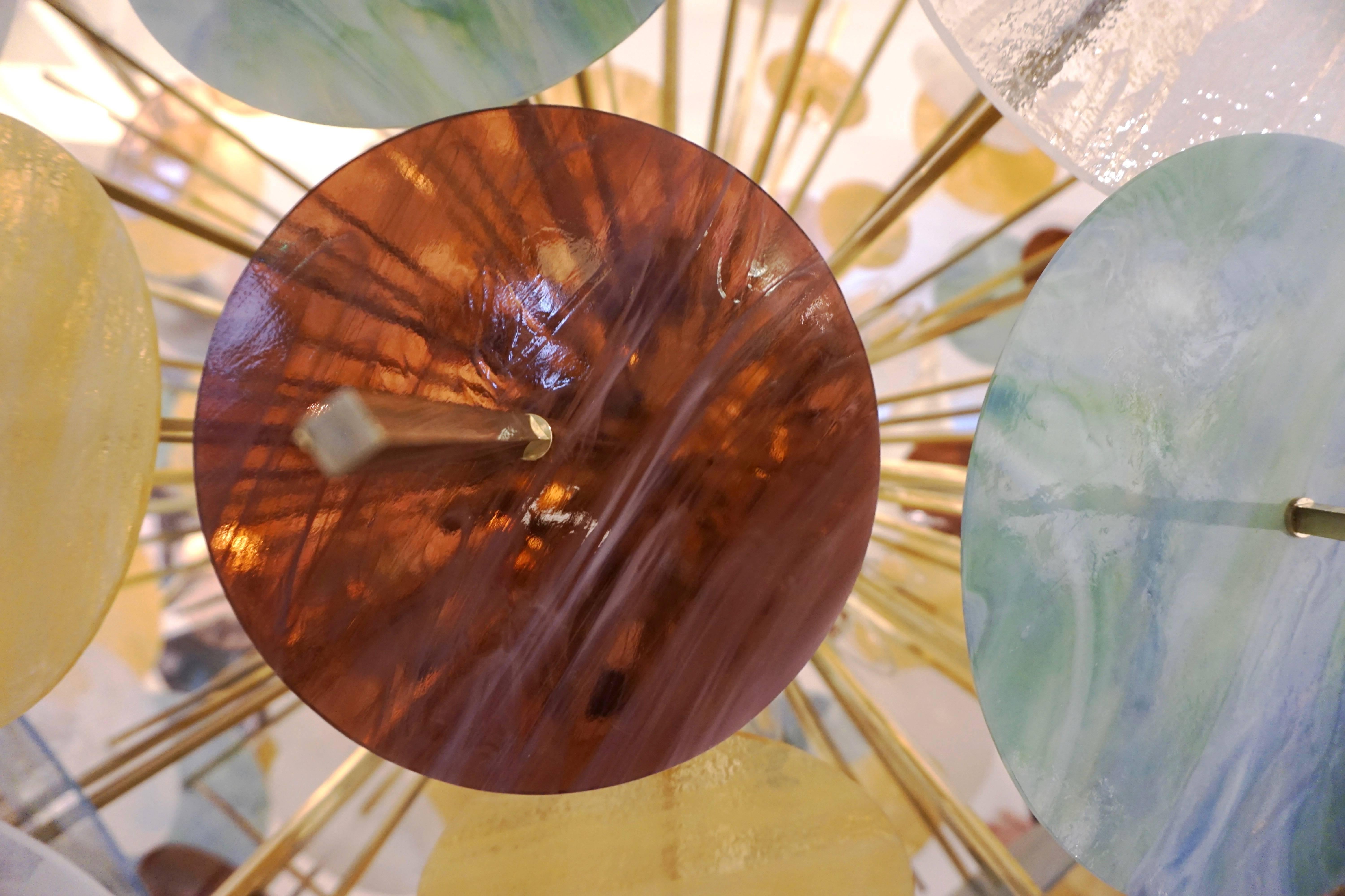 Art Glass Italian Contemporary Brass & Pastel Murano Glass Oval Sputnik Modern Chandelier For Sale