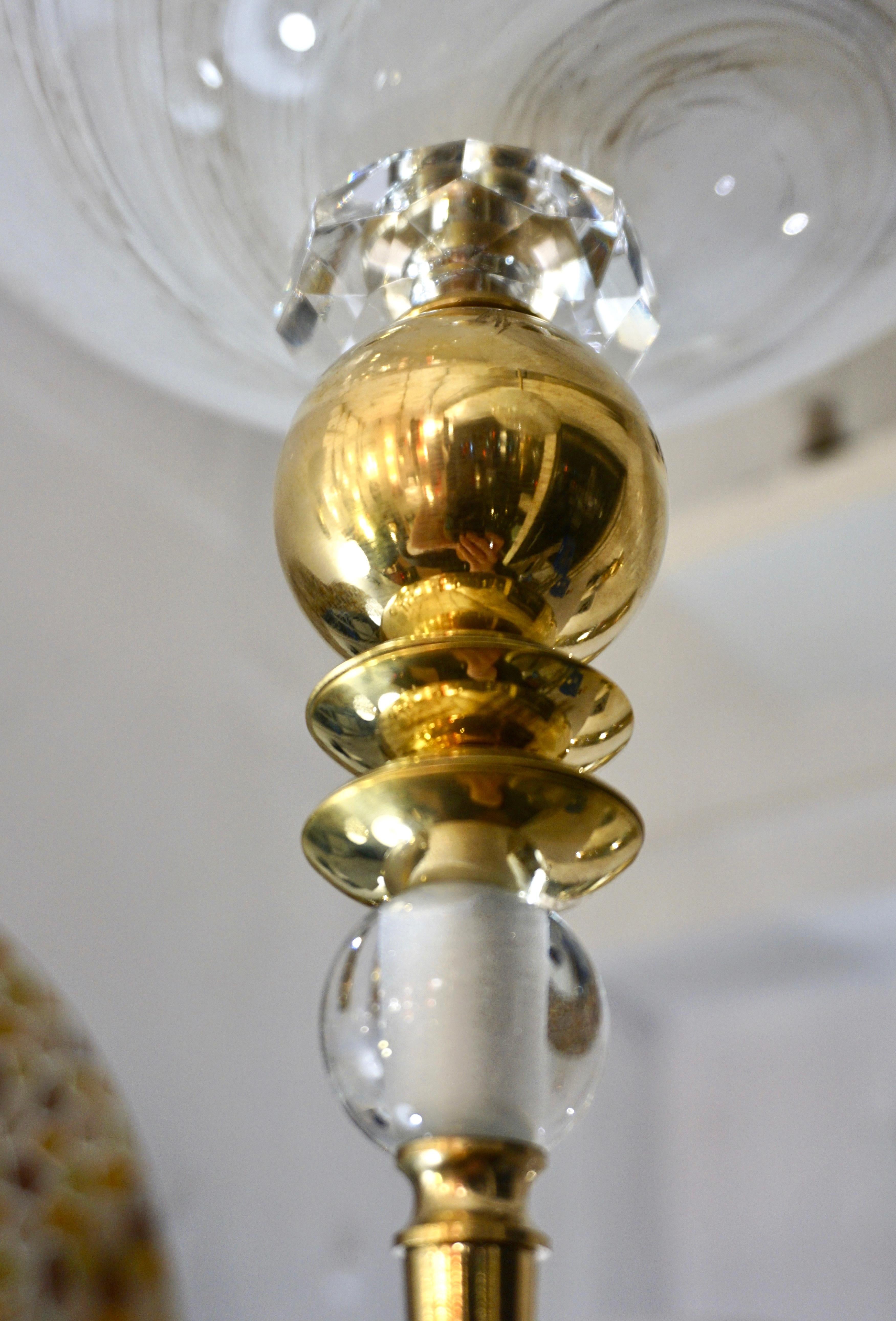 Contemporary Italian Brass and Cream White Alabaster Glass Round Pendant Light For Sale 3
