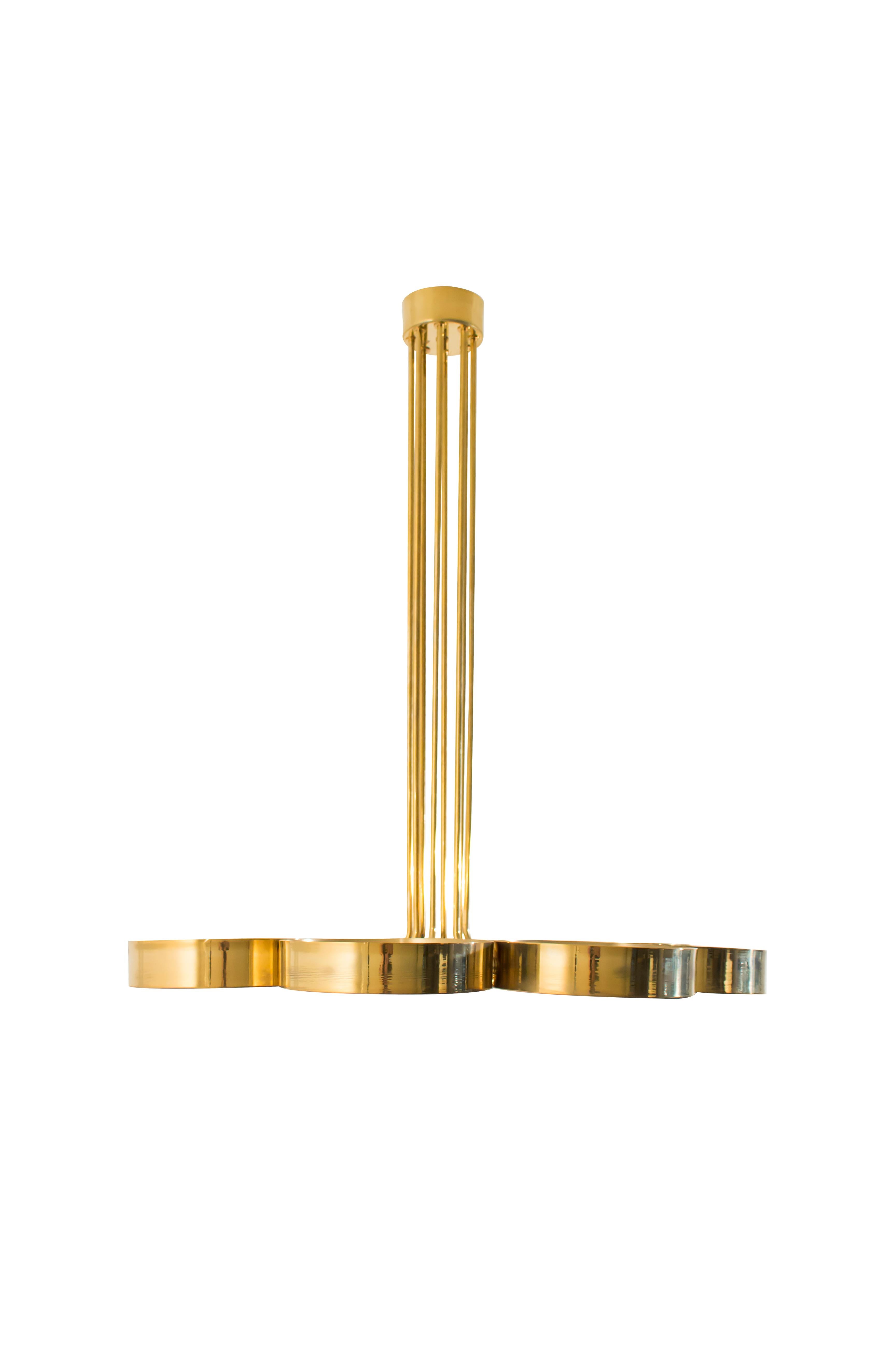 Brass framed ceiling light 

Eight glass diffused circular light points

Made to order in Italy

Contemporary.