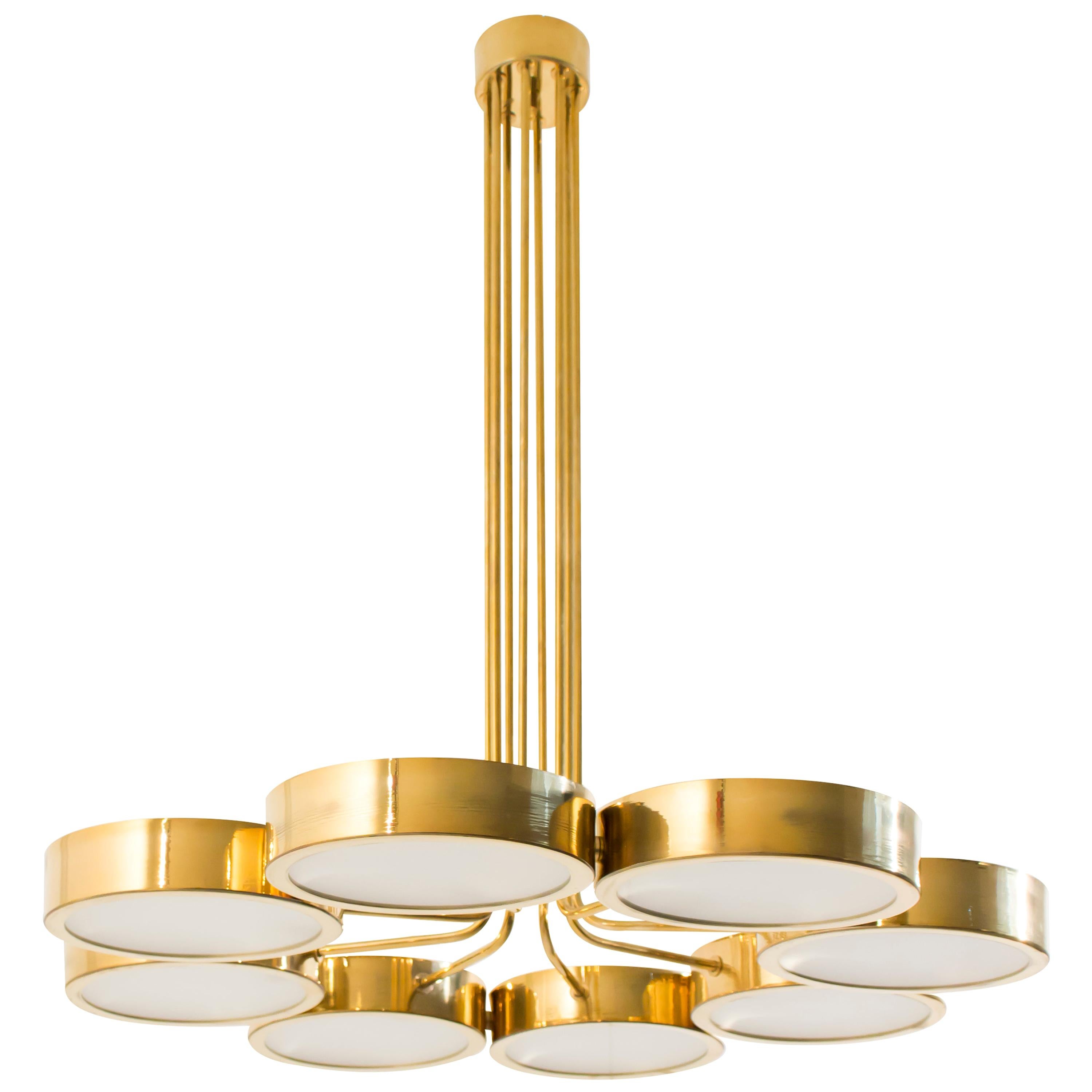 Contemporary Italian Brass and Glass Chandelier
