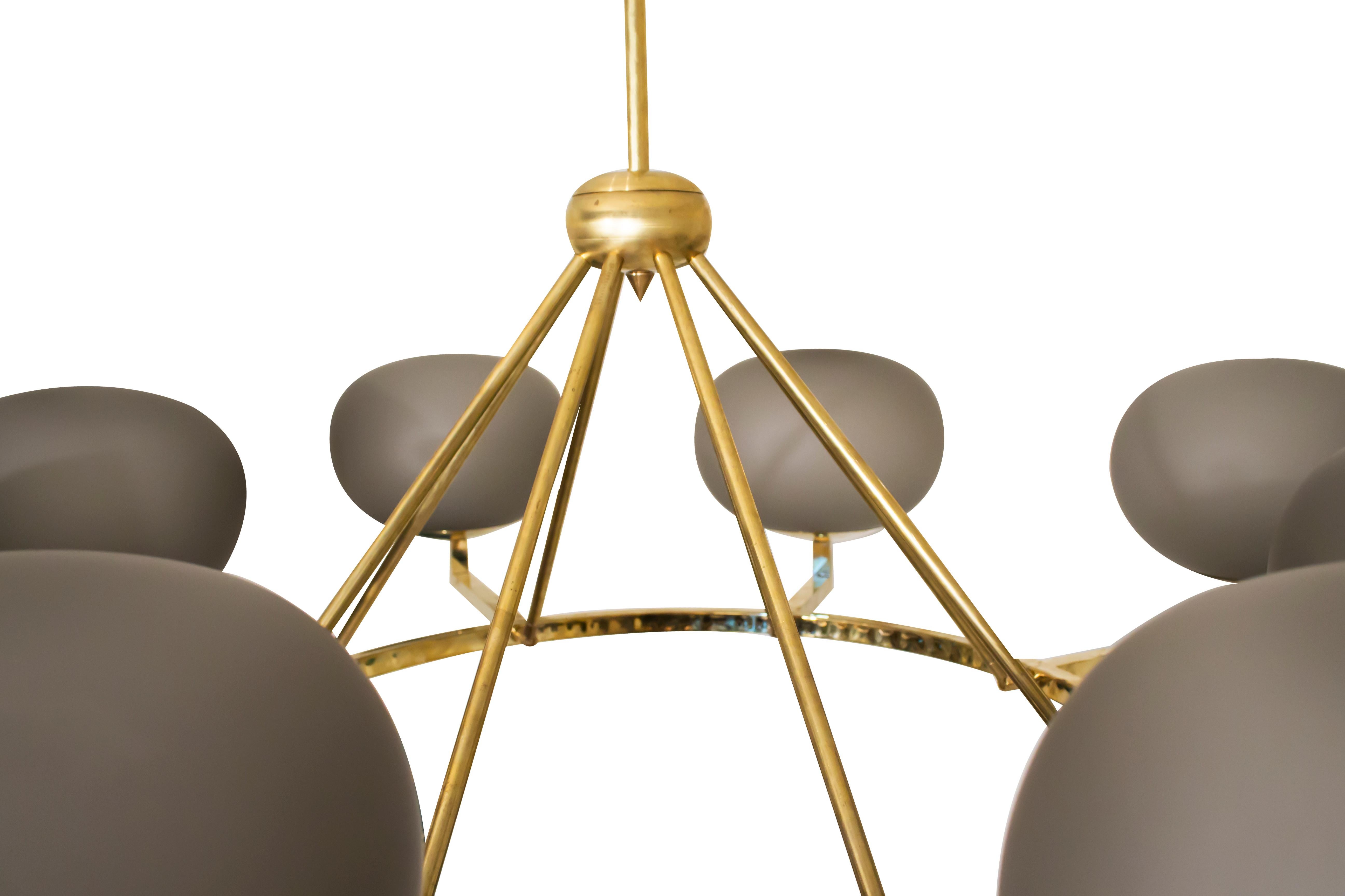 Contemporary Italian Brass and Grey Glass Chandelier In New Condition In London, London