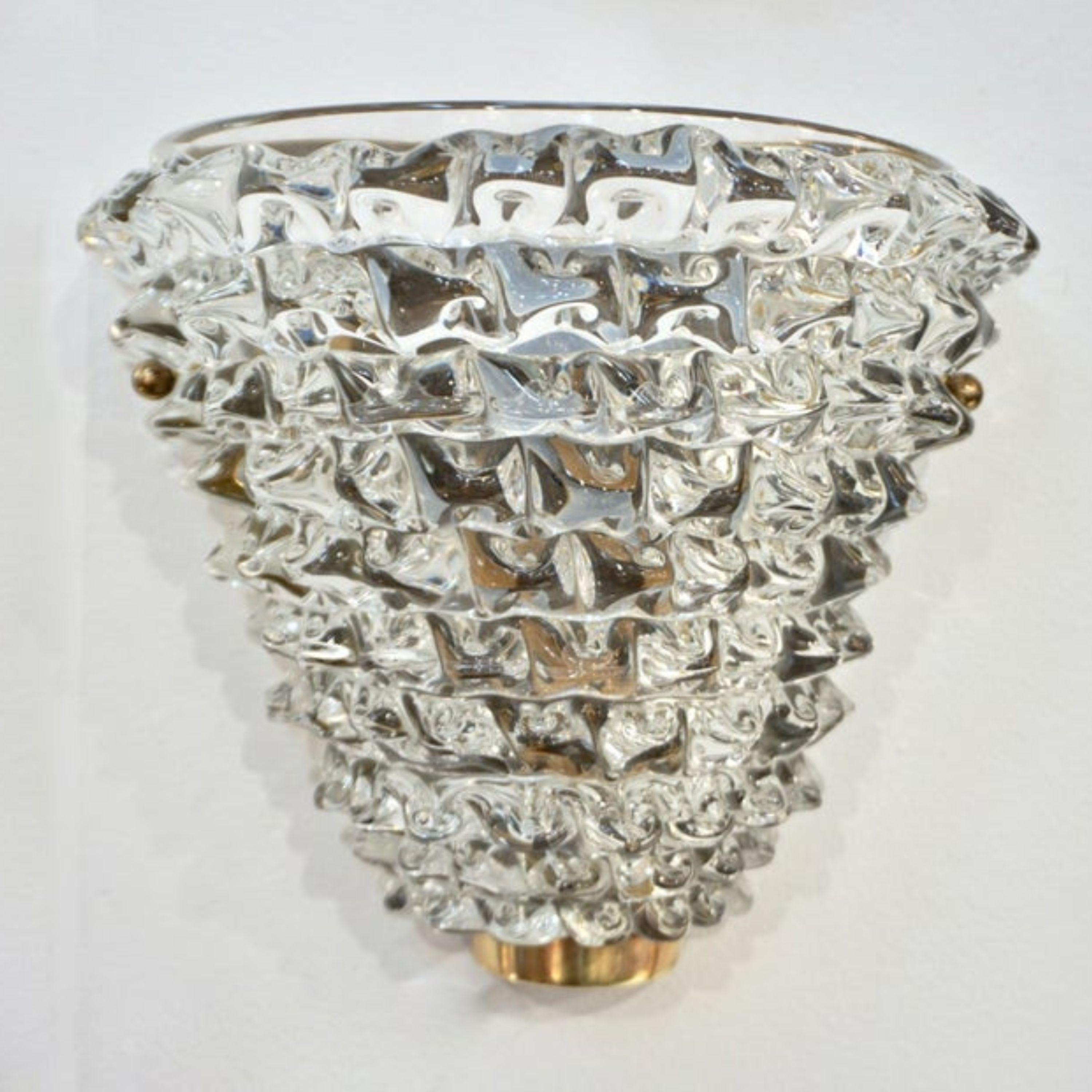 Contemporary Italian Brass & Crystal Rostrato Textured Murano Glass Sconce 5