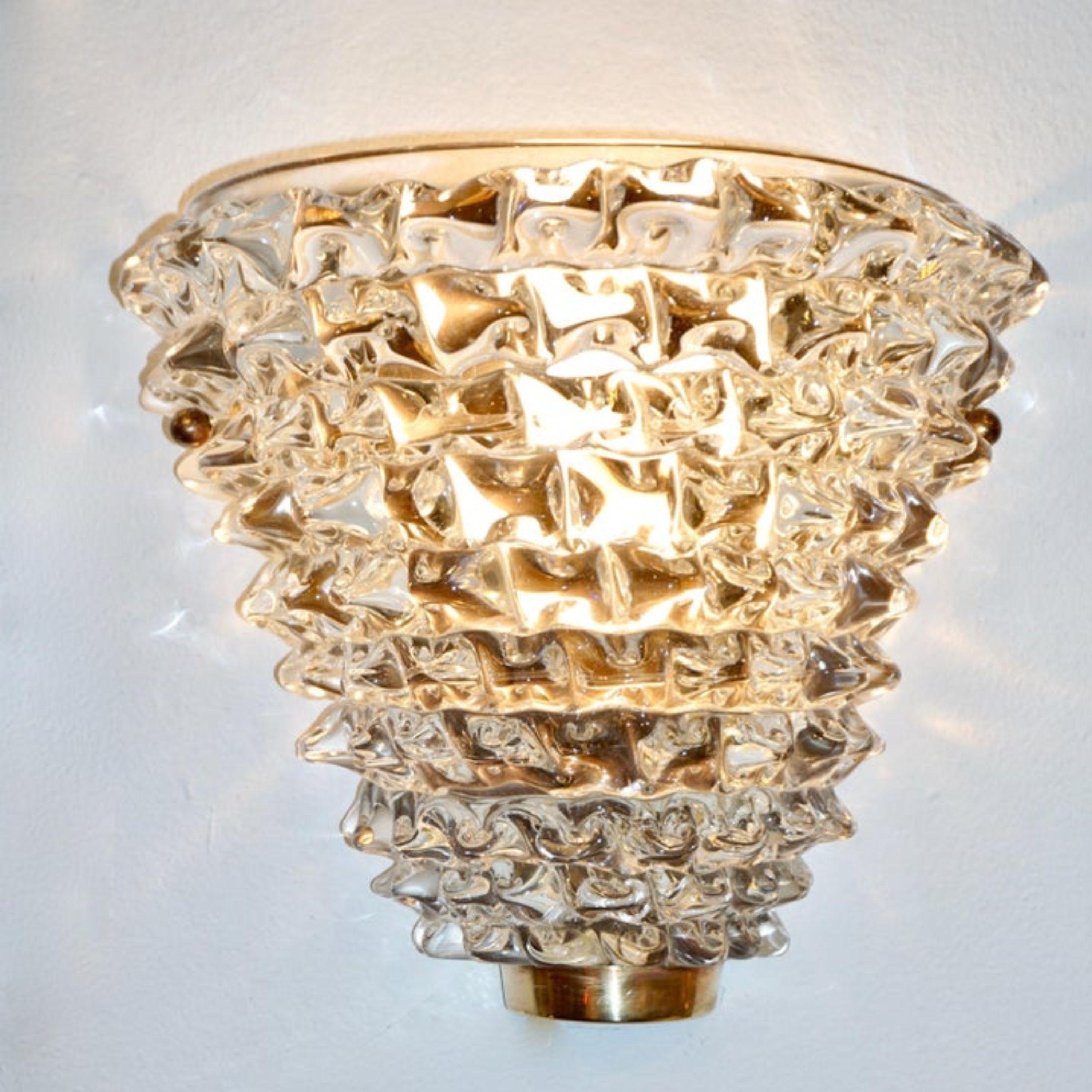 Contemporary Italian Brass & Crystal Rostrato Textured Murano Glass Sconce For Sale 6