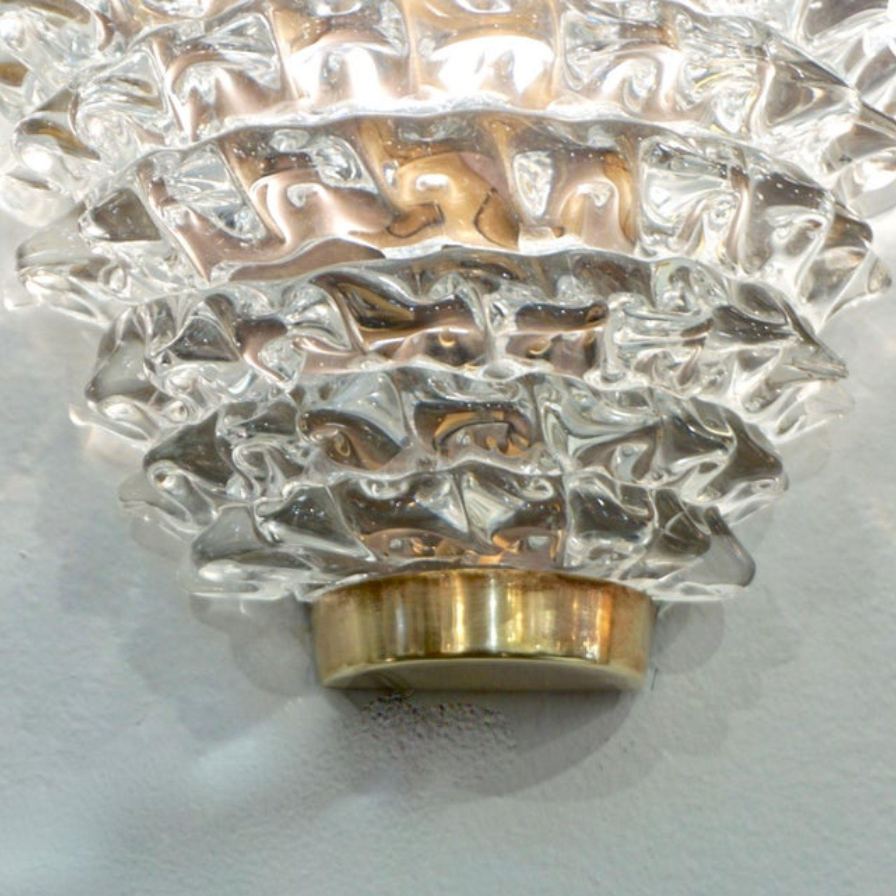 Organic Modern Contemporary Italian Brass & Crystal Rostrato Textured Murano Glass Sconce