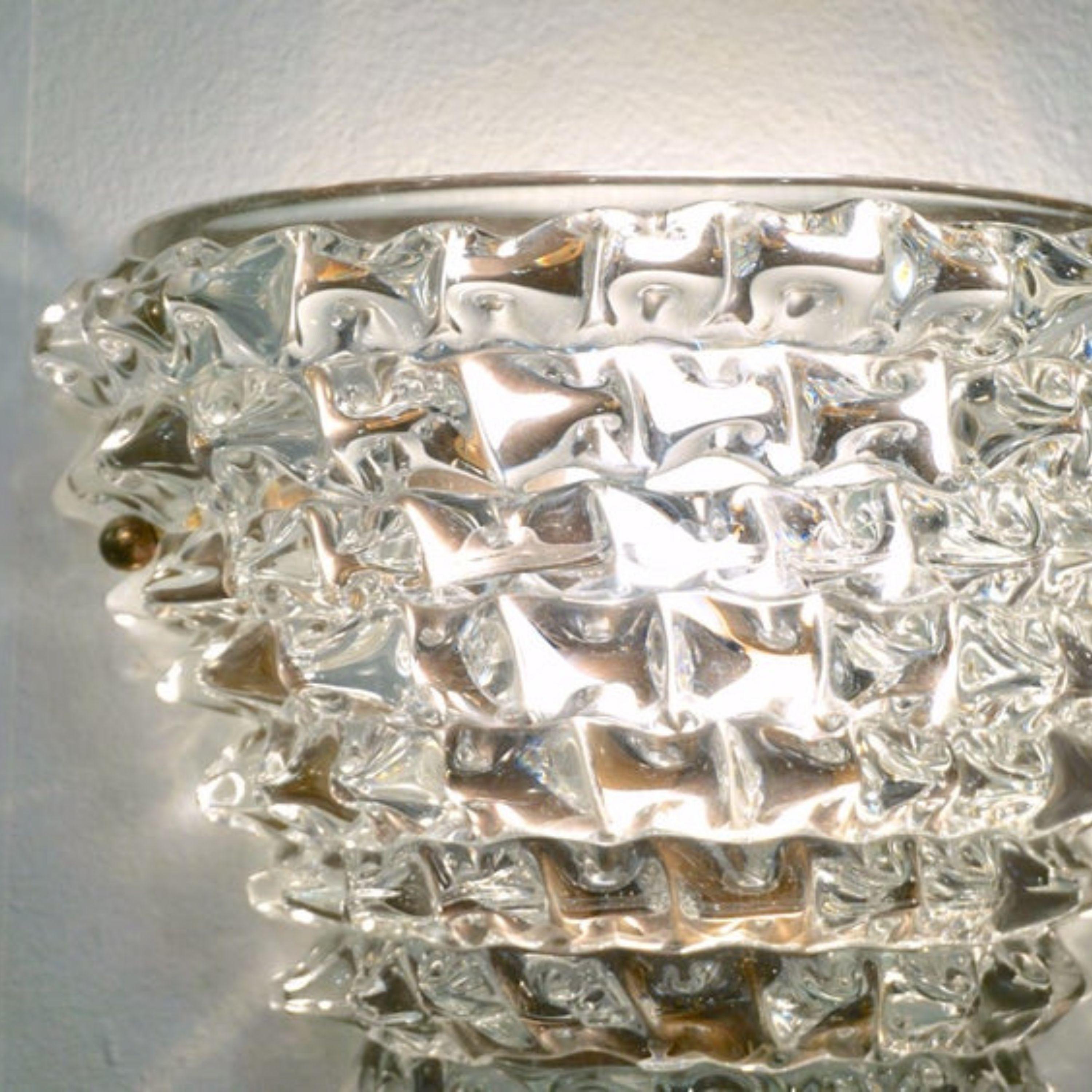 Contemporary Italian Brass & Crystal Rostrato Textured Murano Glass Sconce In New Condition In New York, NY