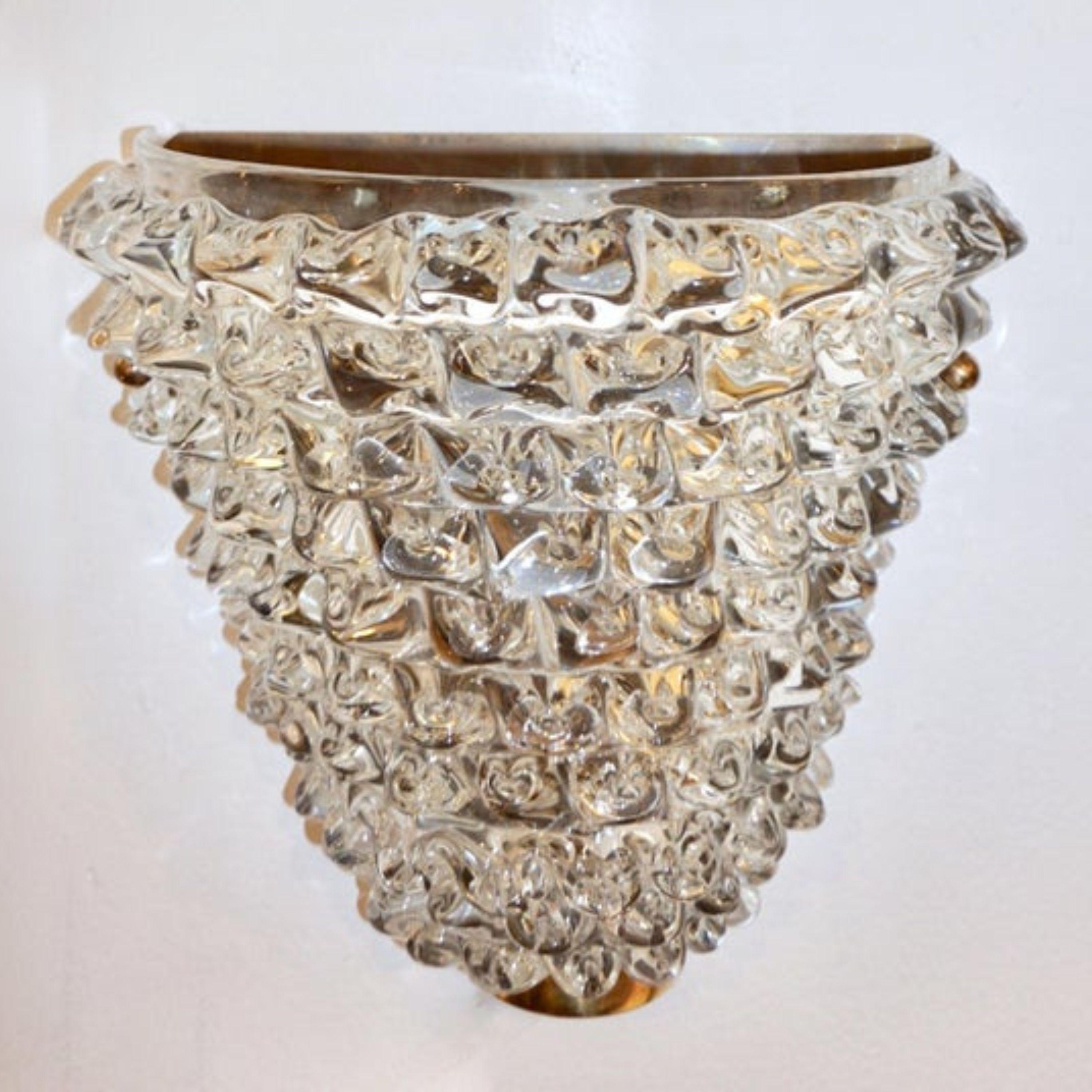 Contemporary Italian Brass & Crystal Rostrato Textured Murano Glass Sconce For Sale 2