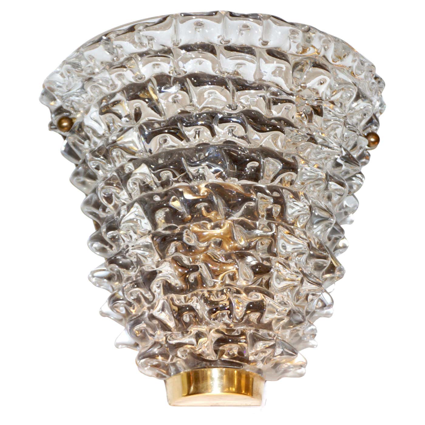 Contemporary Italian Brass and Crystal Rostrato Textured Murano Glass ...