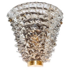 Contemporary Italian Brass & Crystal Rostrato Textured Murano Glass Sconce