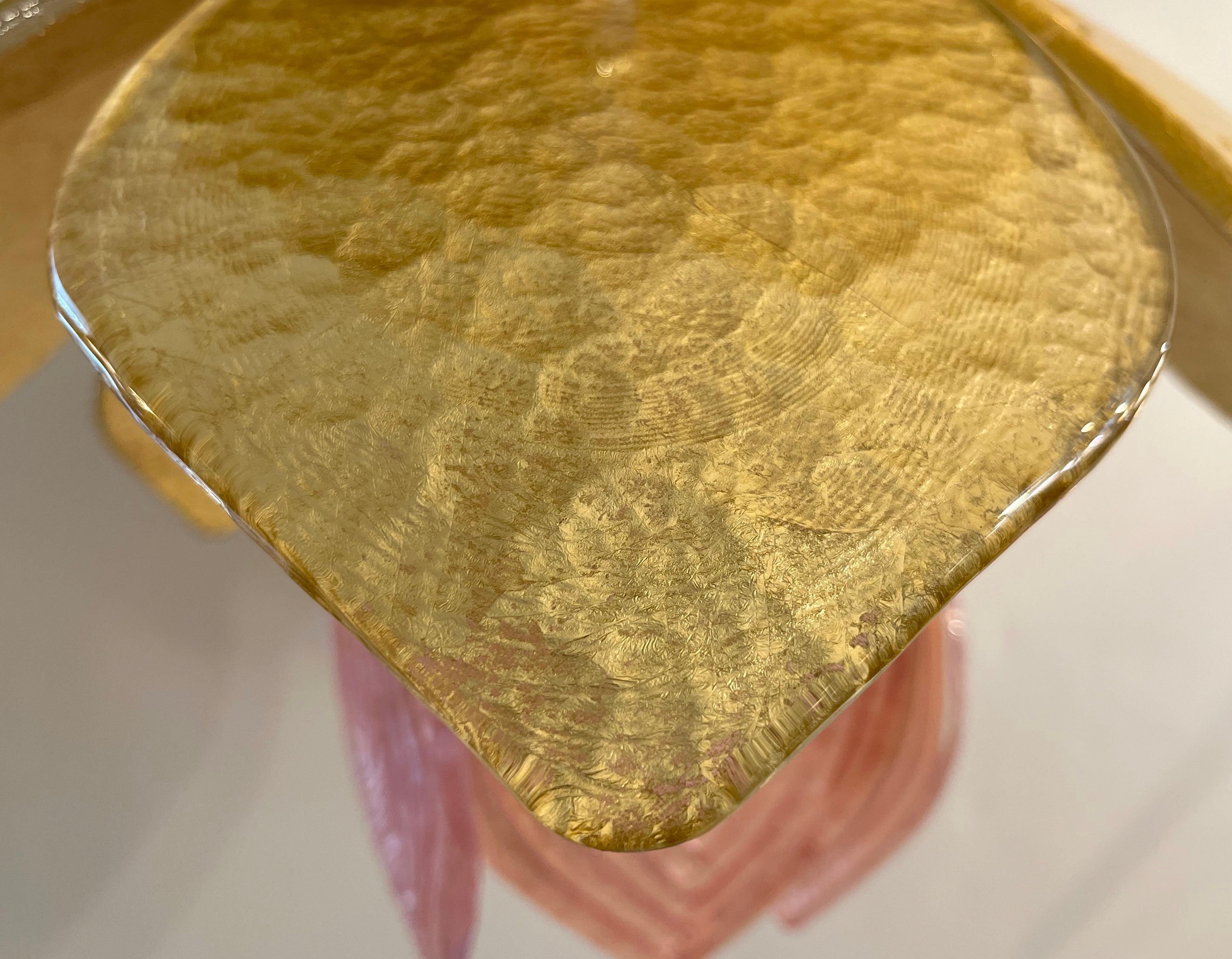 Lustre italien contemporain en laiton avec fleur en verre de Murano en forme de feuille d'or rose en vente 5