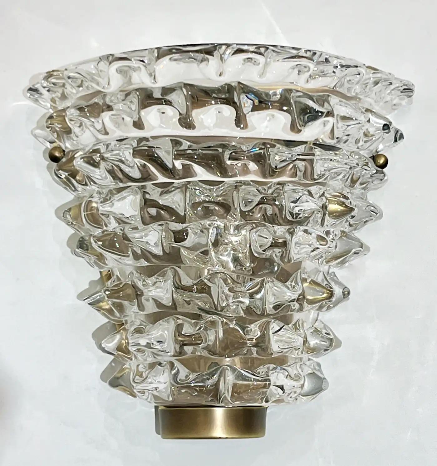 Contemporary Italian Bronze Antique Brass Crystal Rostrato Murano Glass Sconces en venta 1