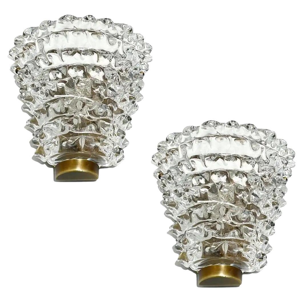 Contemporary Italian Bronze Antique Brass Crystal Rostrato Murano Glass Sconces