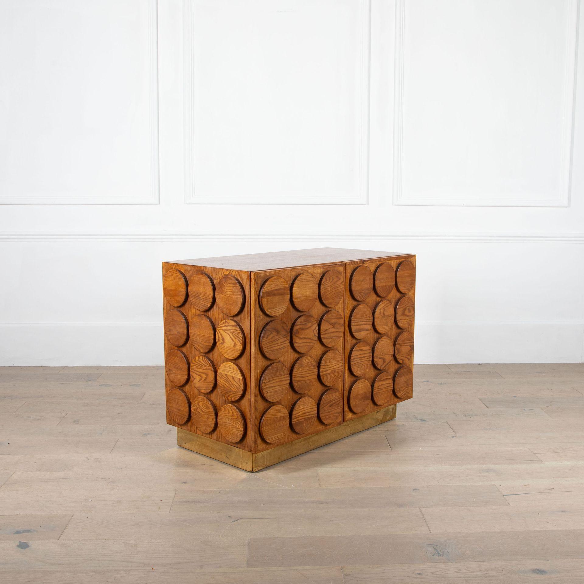 Contemporary oak sideboard in the Brutalist style from Italy with two small doors.