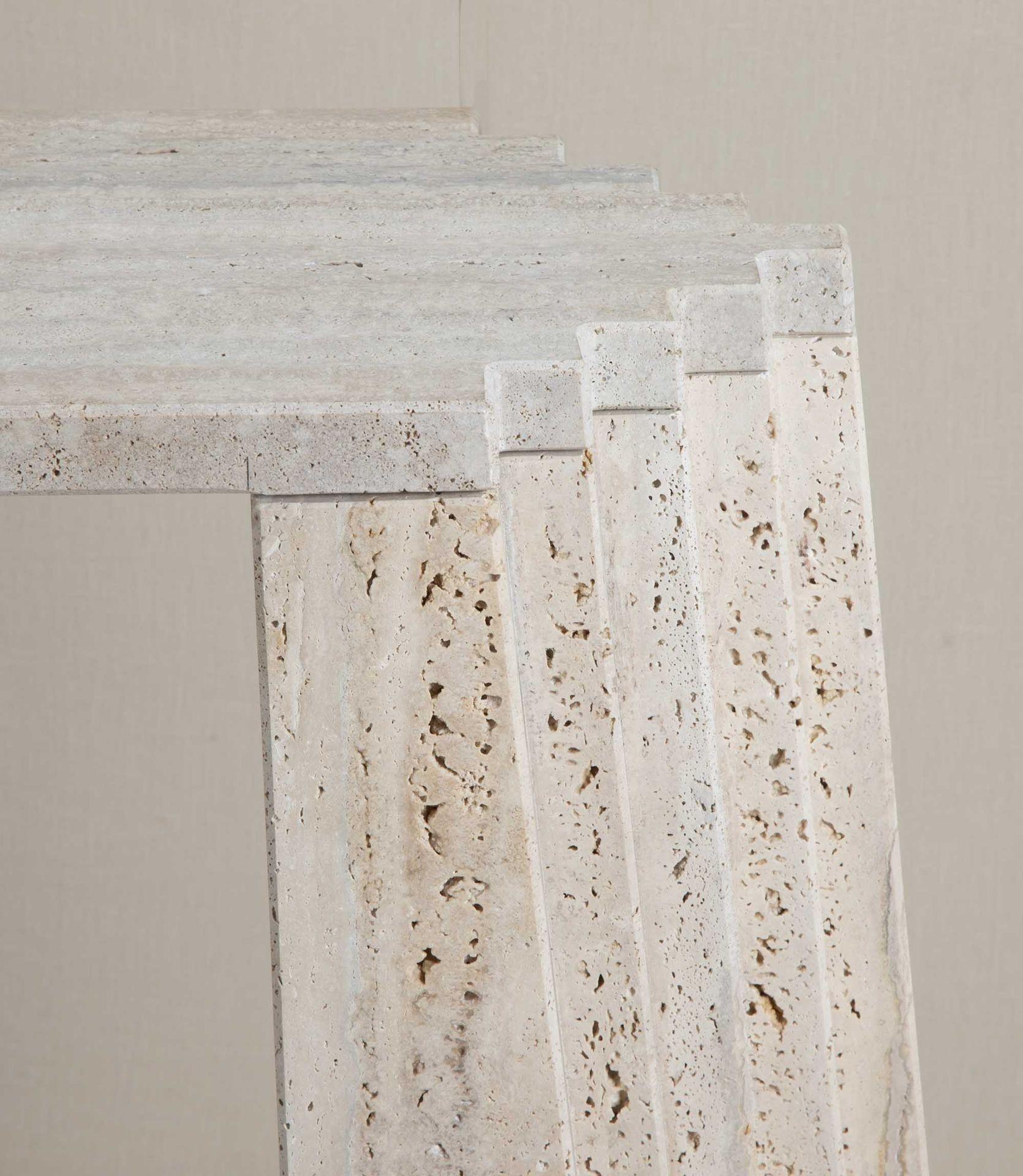 Contemporary Italian Brutalist Style Travertine Console Table For Sale 3