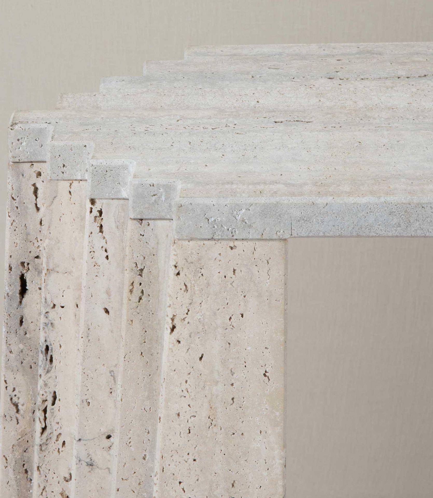 Contemporary Italian Brutalist Style Travertine Console Table For Sale 5