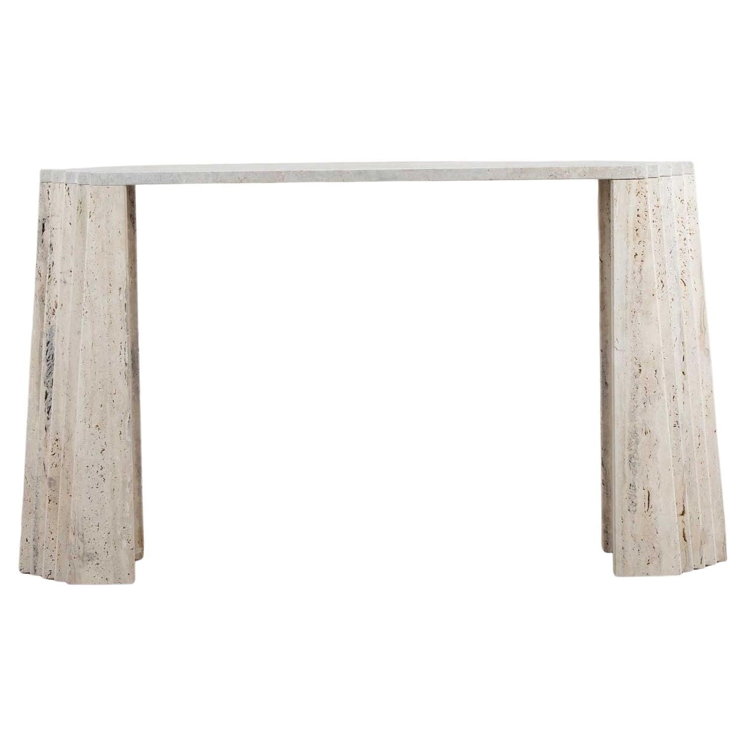 Contemporary Italian Brutalist Style Travertine Console Table For Sale