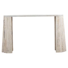 Contemporary Italian Brutalist Style Travertine Console Table