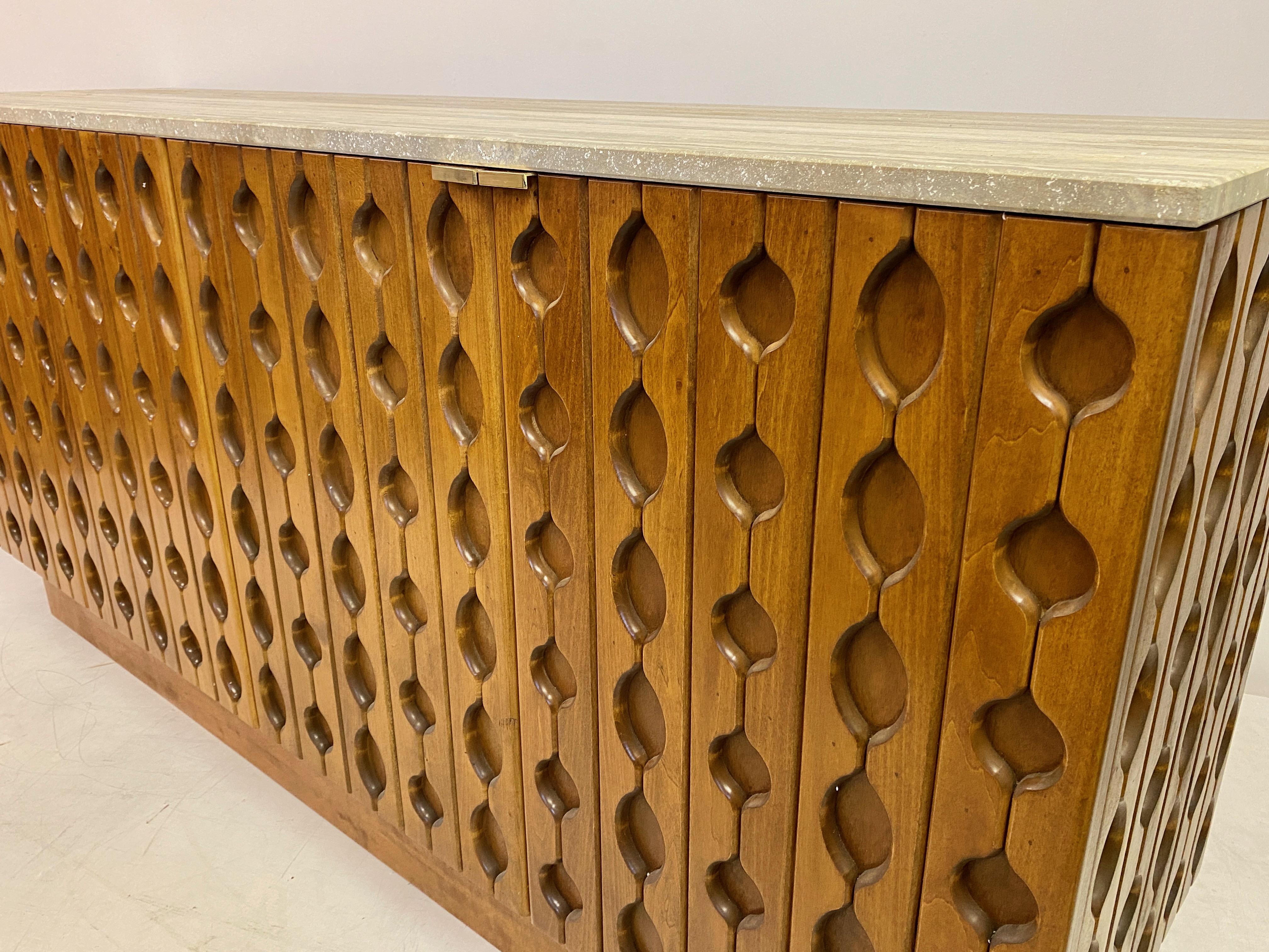 Contemporary Italian Brutalist Wood And Travertine Sideboard For Sale 6