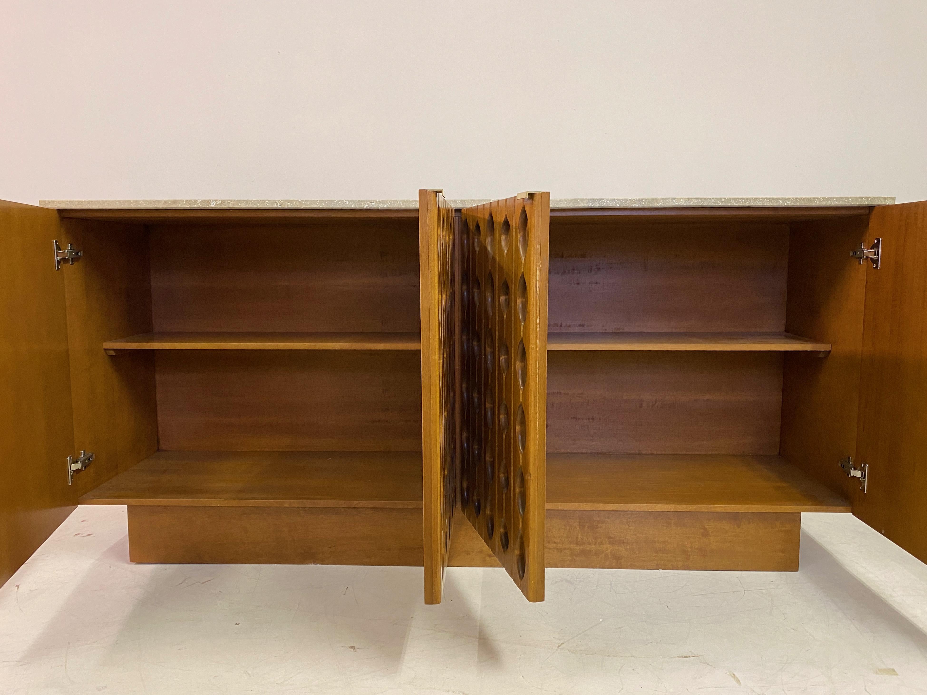 Contemporary Italian Brutalist Wood And Travertine Sideboard For Sale 13