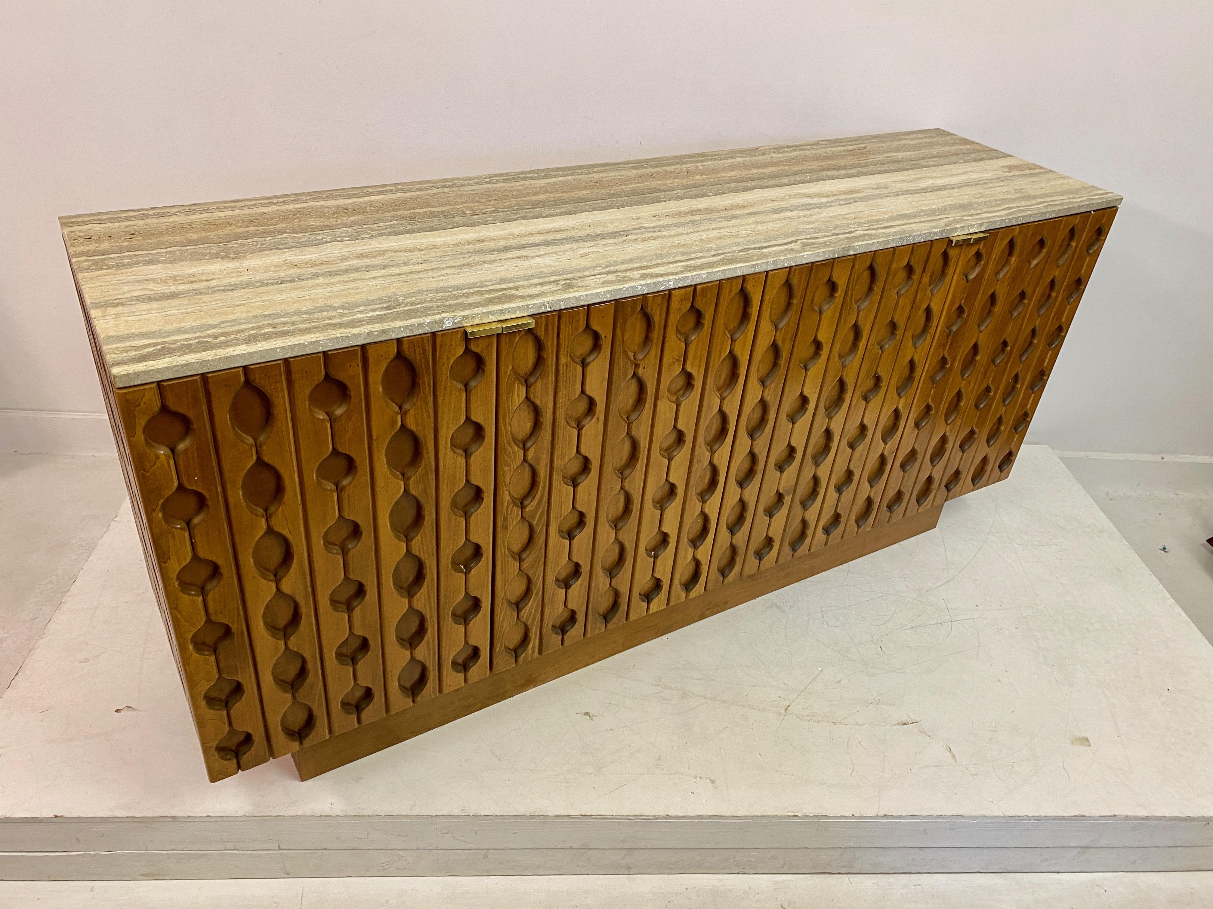 Contemporary Italian Brutalist Wood And Travertine Sideboard For Sale 15