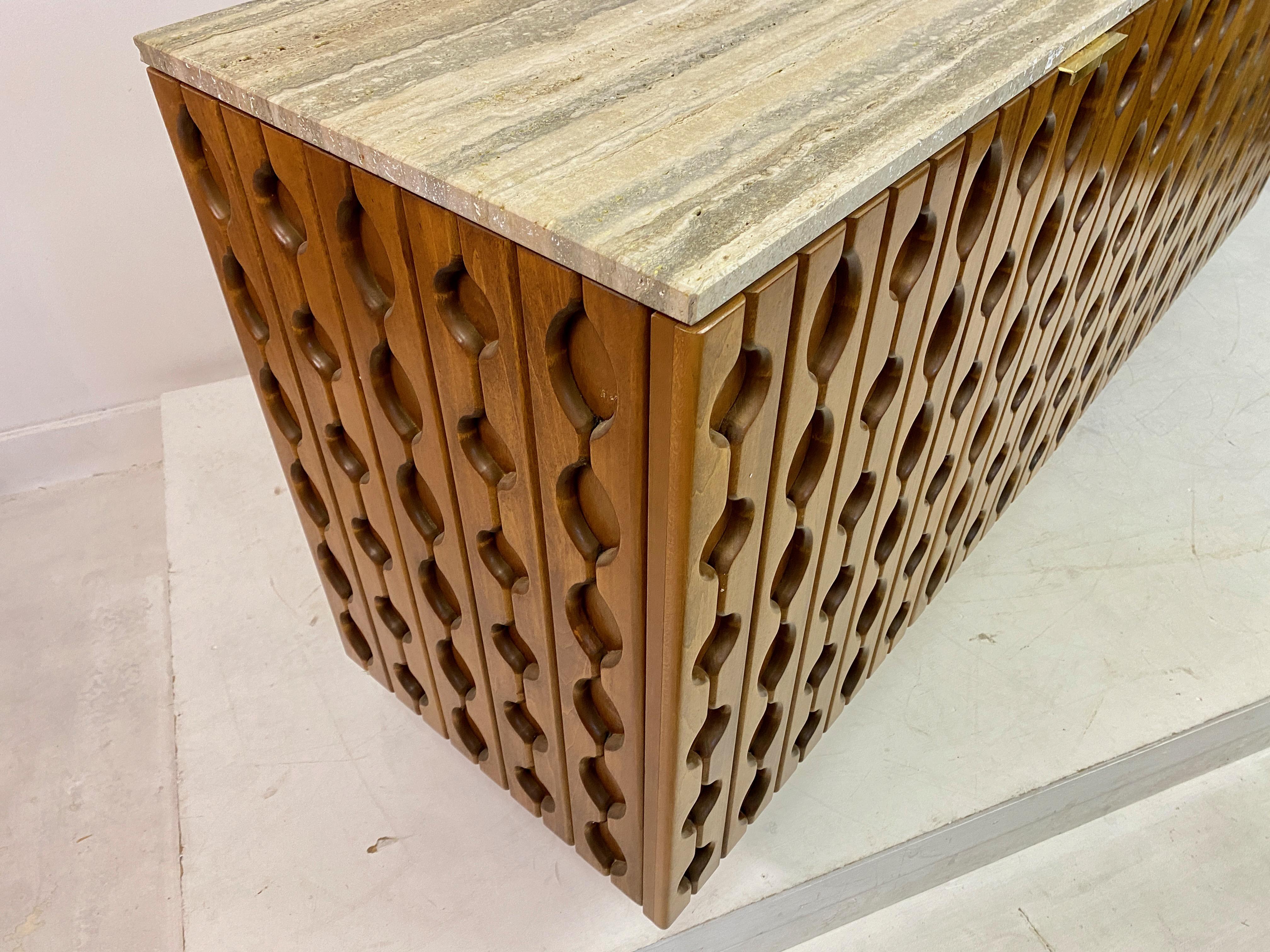 Contemporary Italian Brutalist Wood And Travertine Sideboard For Sale 16