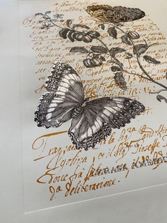 Grabado de prensa italiano contemporáneo "Mariposa" Hoja de plata pura, 1 de 2