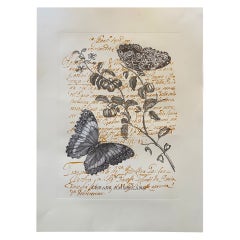 Contemporary Italian "Butterfly" Print Press Engraving Pure Silver Leaf, 1 of 2