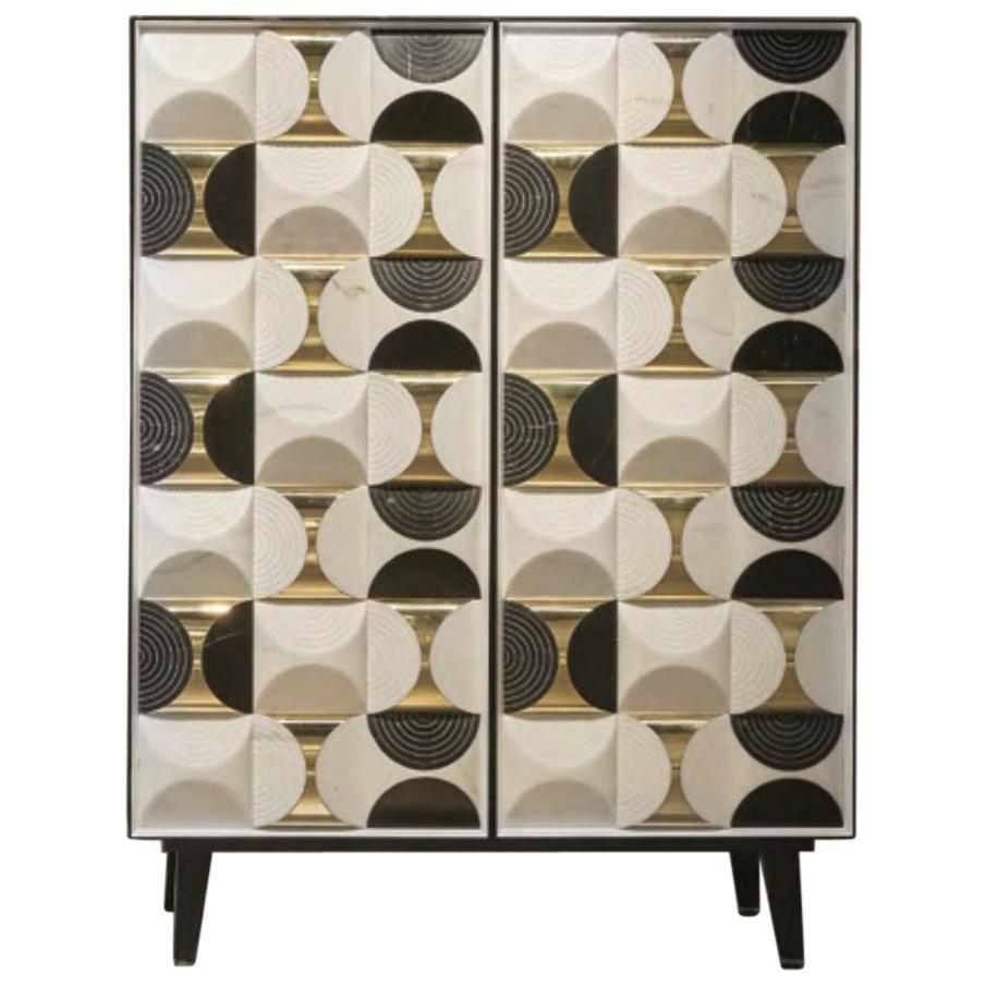 Contemporary Italian Cabinet in Nero Marquina and Calacatta Marble and Brass For Sale