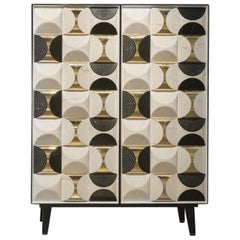 Contemporary Italian Cabinet in Nero Marquina and Calacatta Marble and Brass