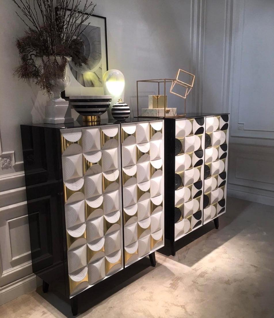 European Contemporary Italian Cabinet in Nero Marquina and Calacatta Marble and Brass For Sale