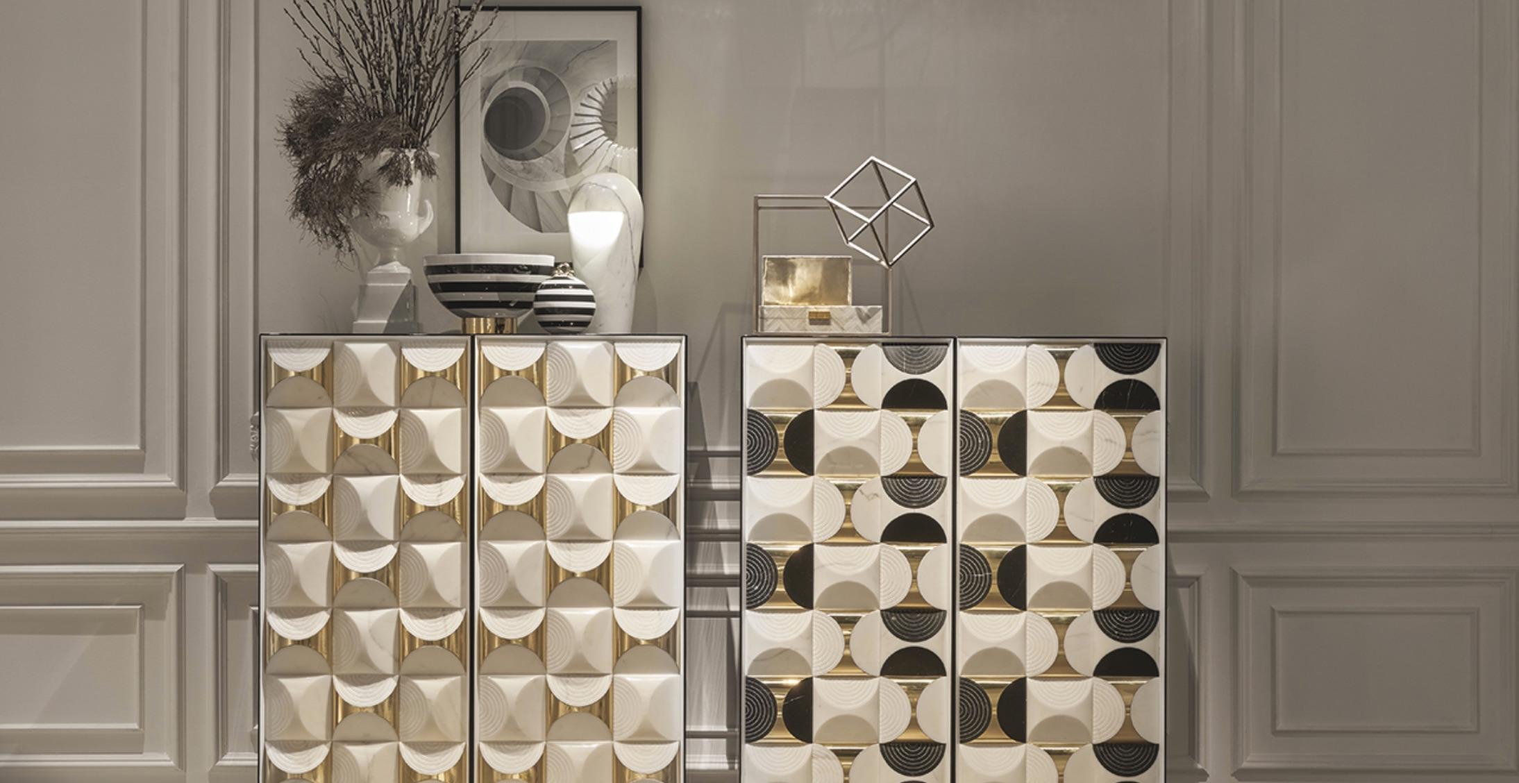 Mobile italiano contemporaneo in Nero Marquina e Marmo Calacatta e Ottone In condizioni Nuovo in vendita a Fairfield, CT