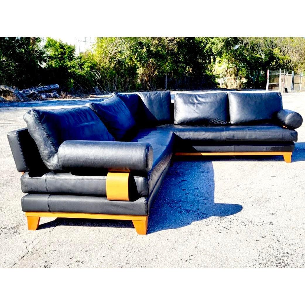 modern black leather sectional